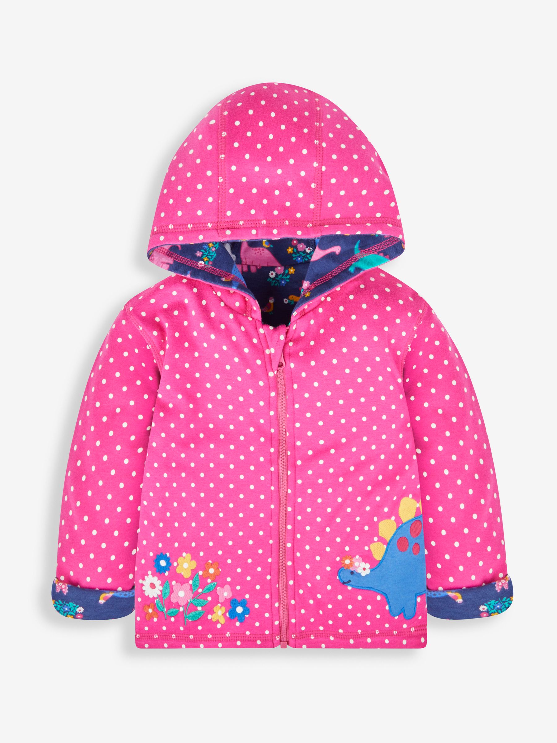 Raspberry Pink Dino Appliqué Reversible Hoodie With Pet In Pocket - Image 3 of 6