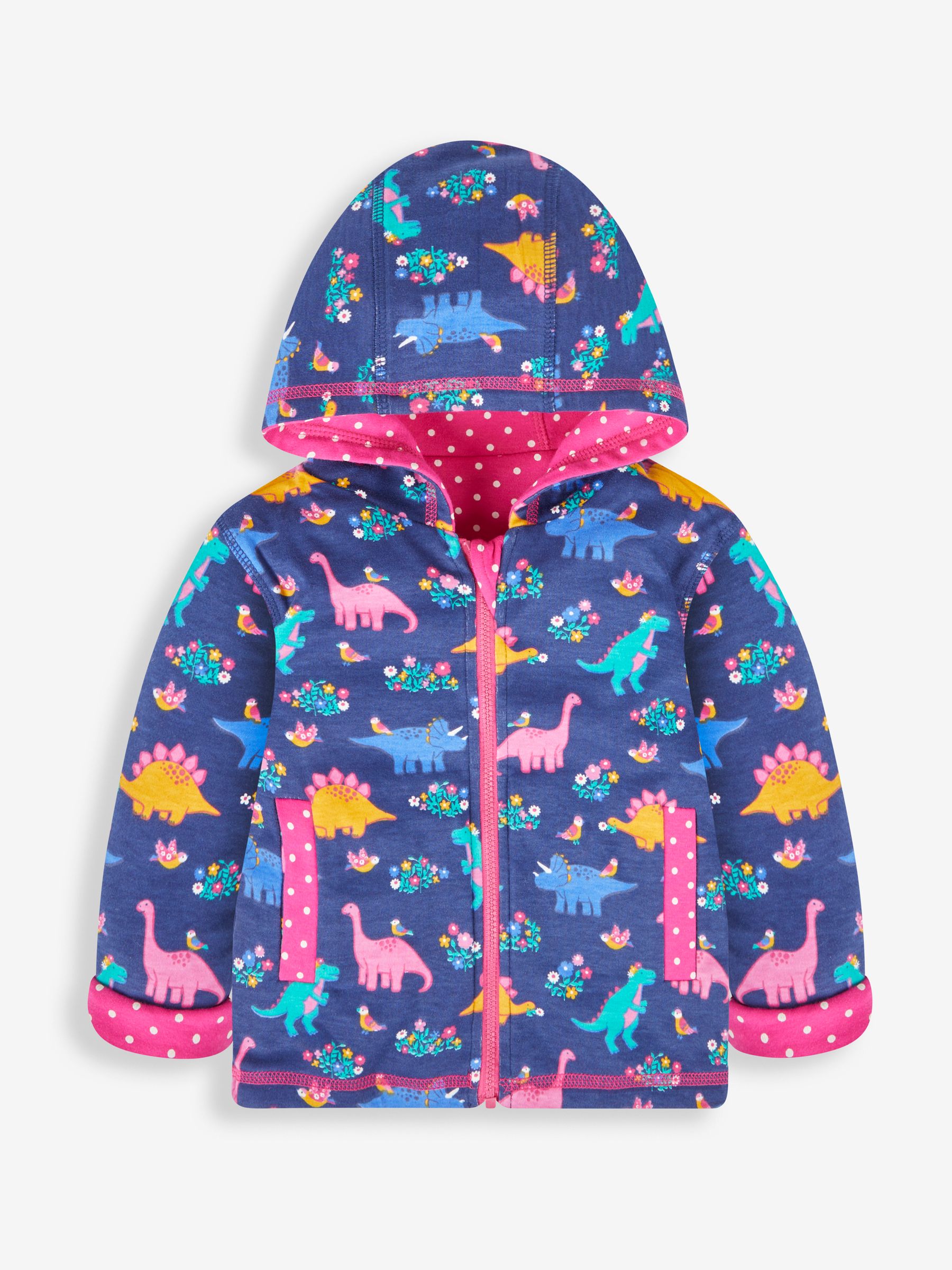 Raspberry Pink Dino Appliqué Reversible Hoodie With Pet In Pocket - Image 4 of 6