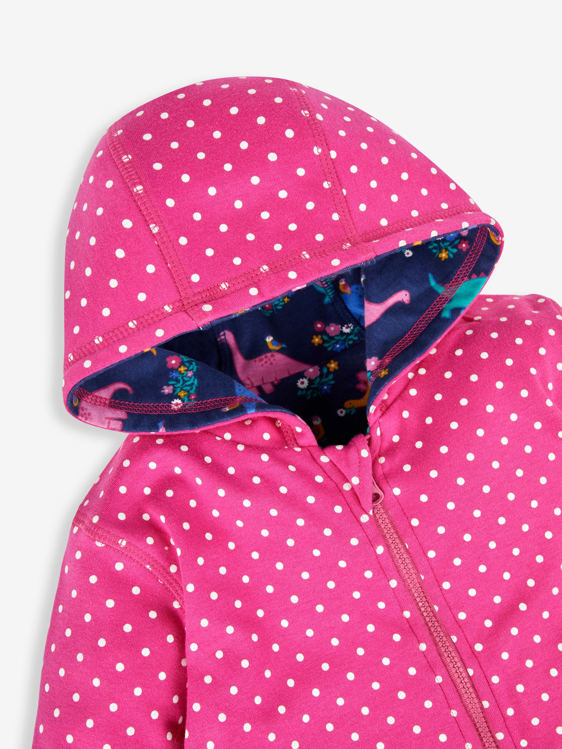 Raspberry Pink Dino Appliqué Reversible Hoodie With Pet In Pocket - Image 7 of 9