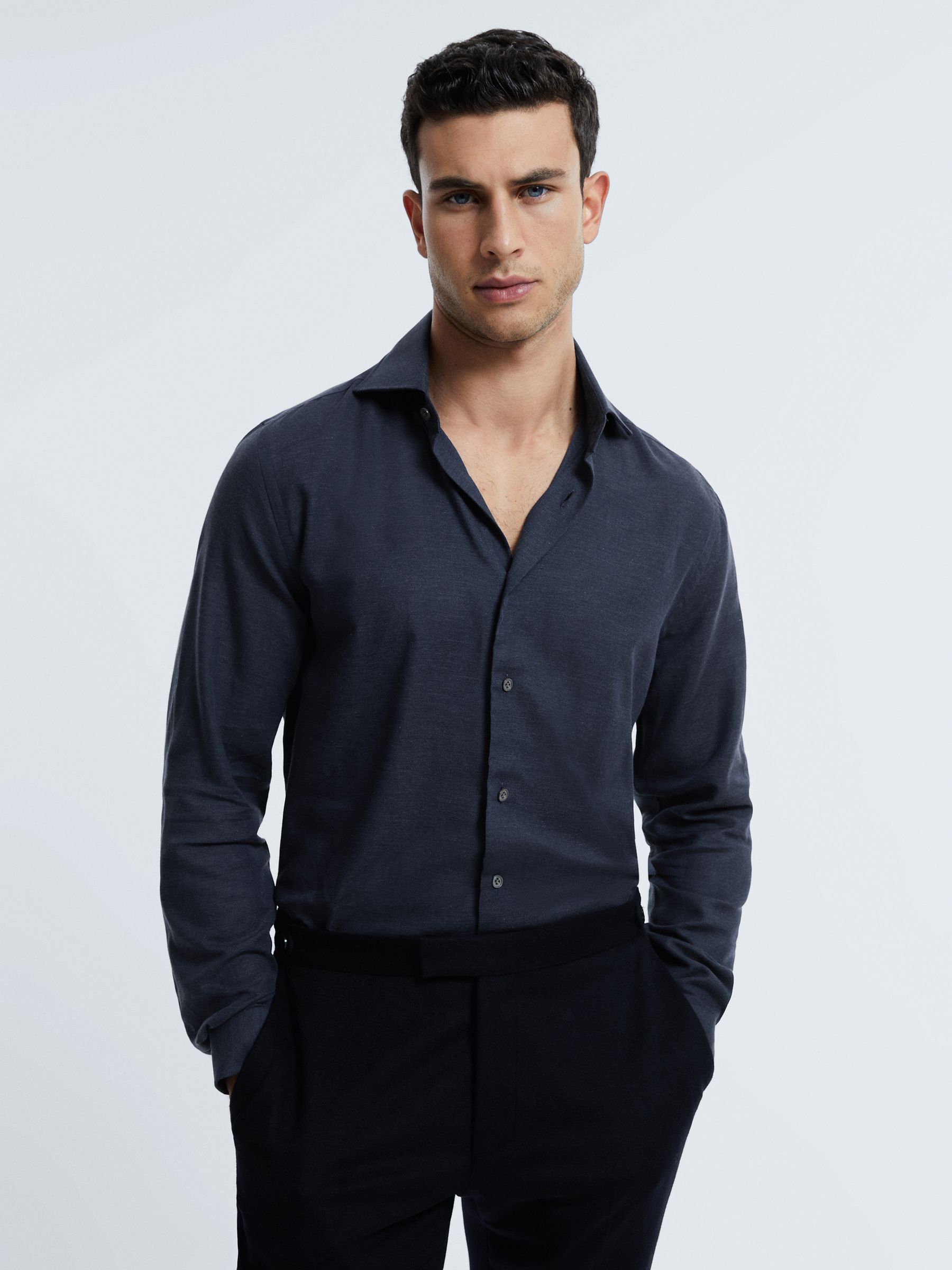 Atelier Italian Cotton Cashmere Shirt in Navy - Image 1 of 6