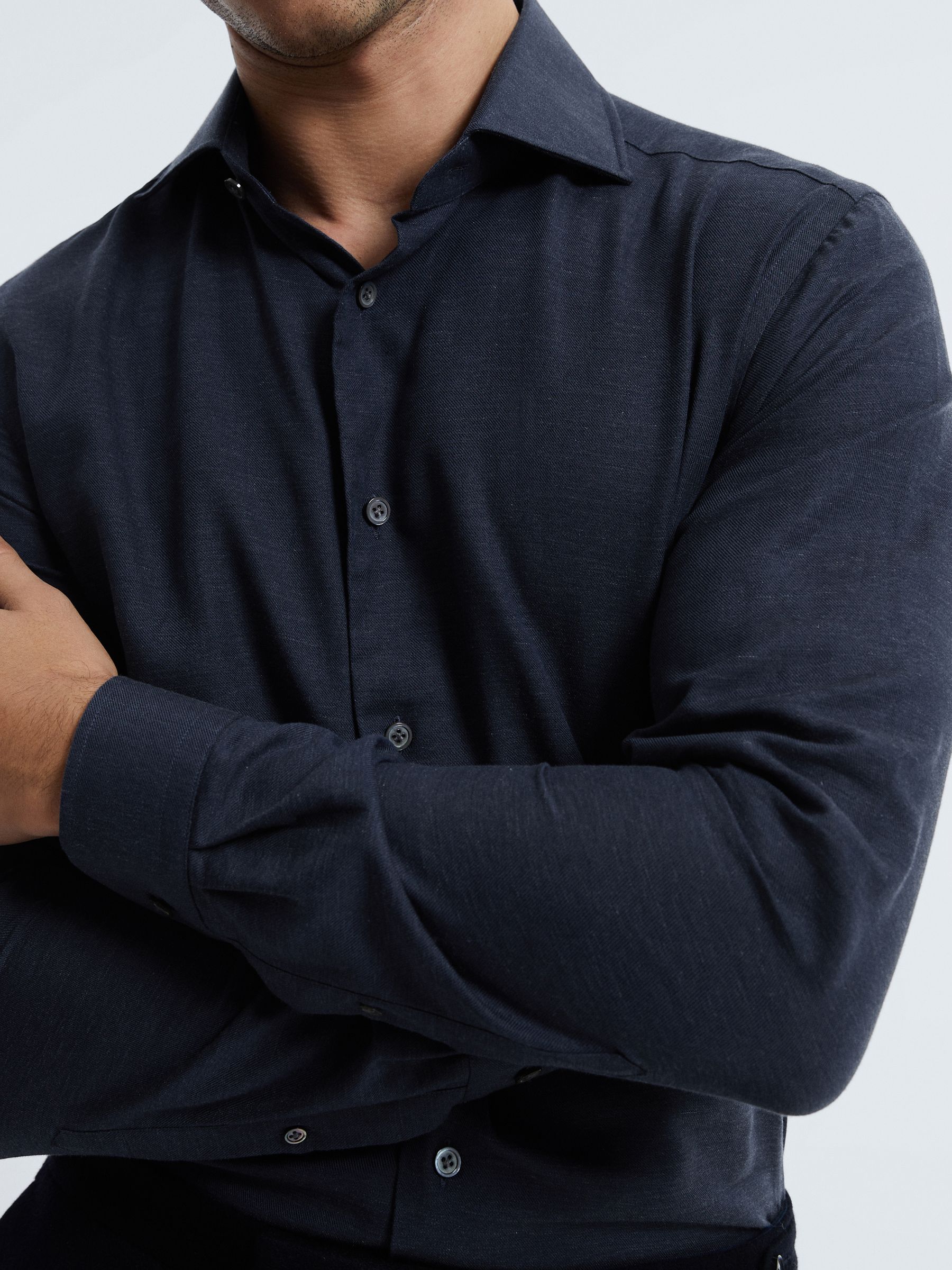 Atelier Italian Cotton Cashmere Shirt in Navy - Image 4 of 6