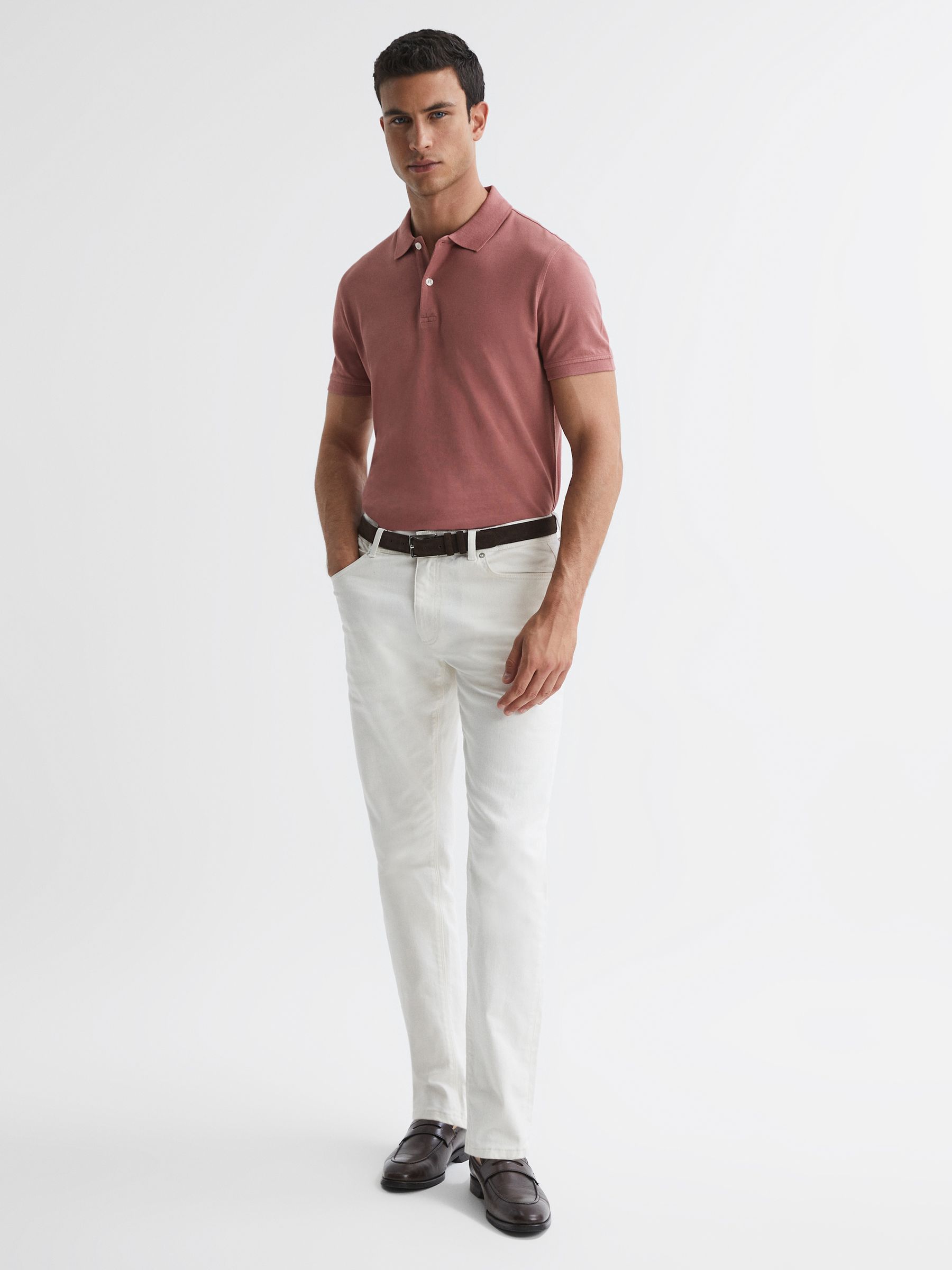Slim Fit Garment Dye Polo Shirt in Dusty Rose - Image 1 of 4 Slim Fit Garment Dye Polo Shirt in Dusty Rose - Image 1 of 4