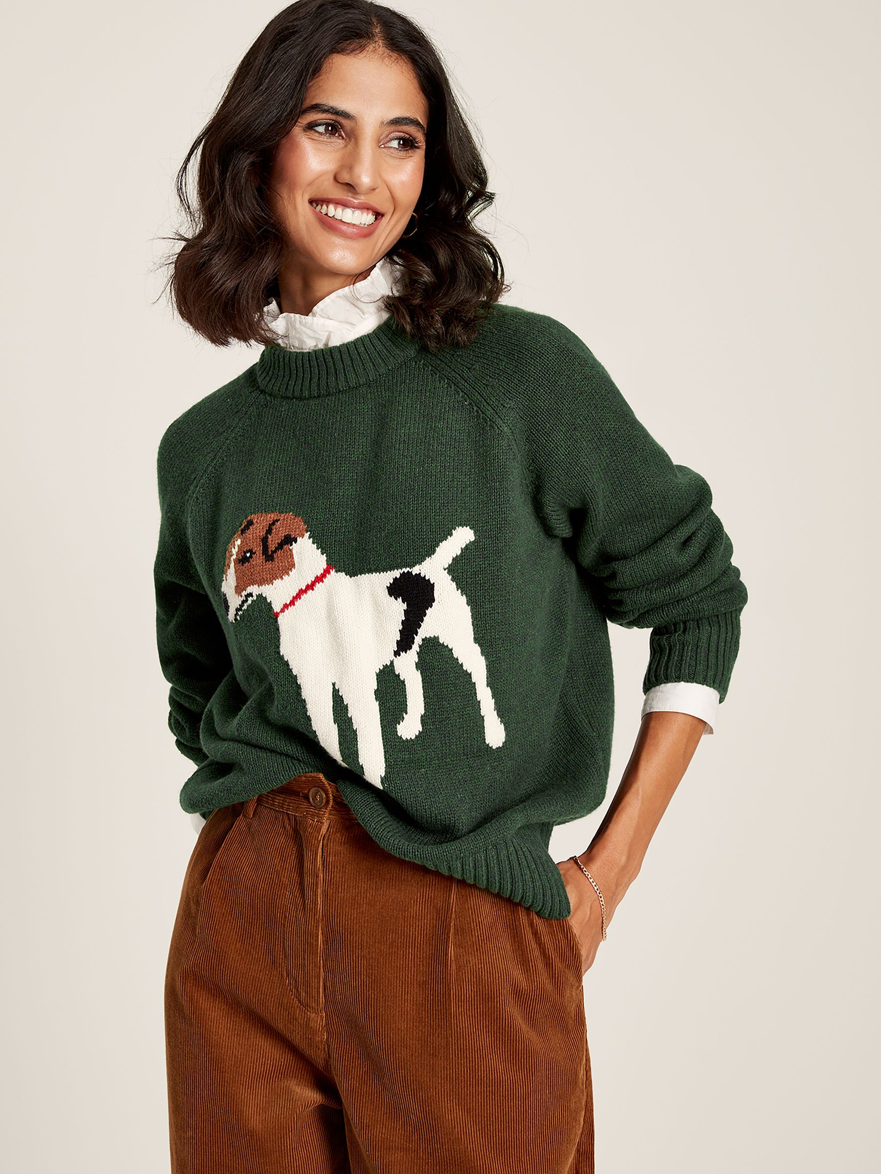 Margot Green Dog Intarsia Crew Neck Jumper - Image 1 of 6