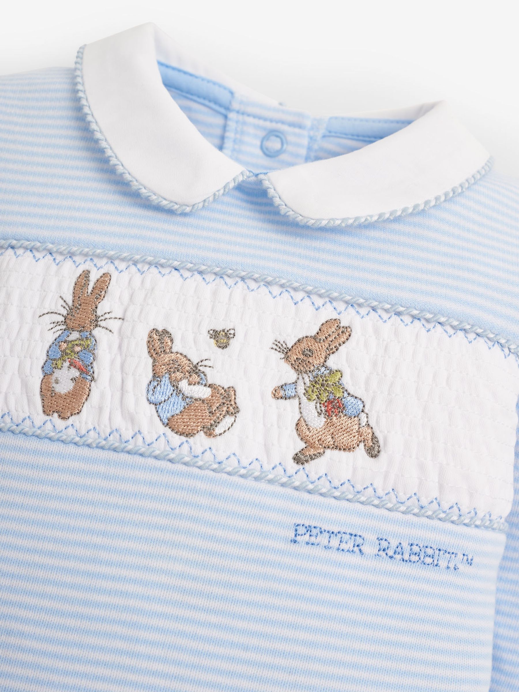 Blue 2-Piece Peter Rabbit Smocked Baby Sleepsuit & Hat Set - Image 4 of 5