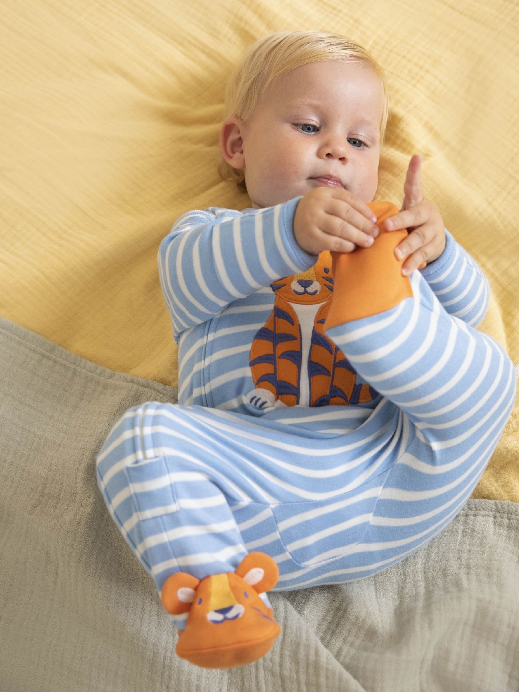 Blue Tiger Appliqué Zip Cotton Baby Sleepsuit - Image 1 of 6