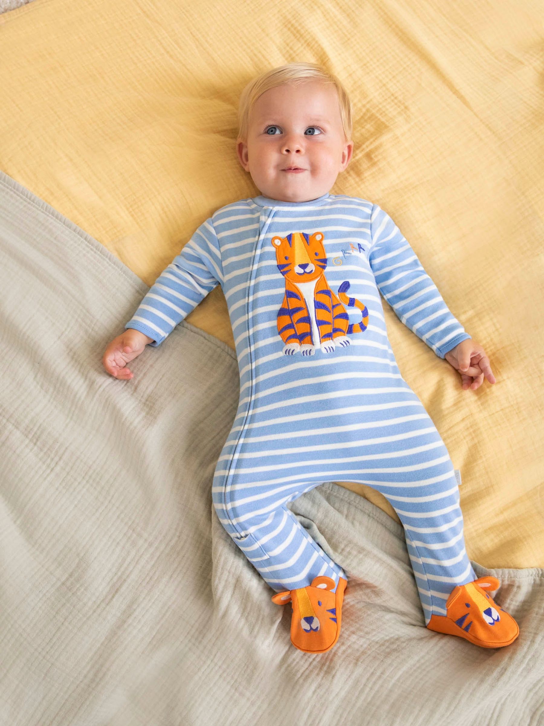 Blue Tiger Appliqué Zip Cotton Baby Sleepsuit - Image 2 of 6