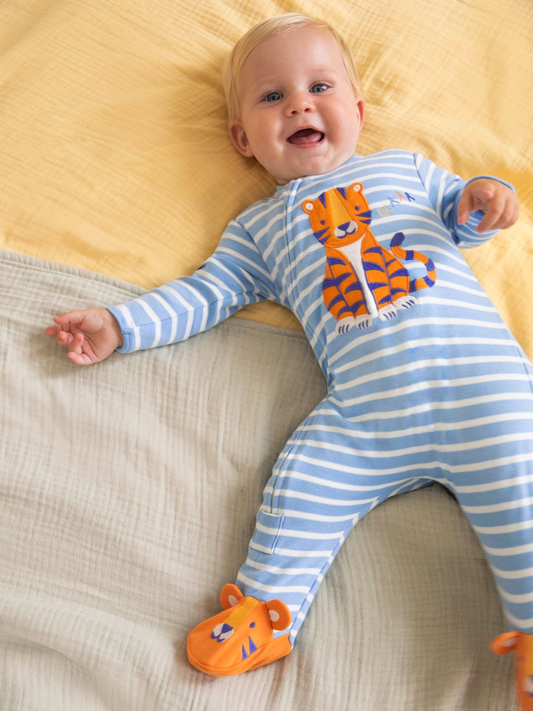 Blue Tiger Appliqué Zip Cotton Baby Sleepsuit - Image 3 of 6
