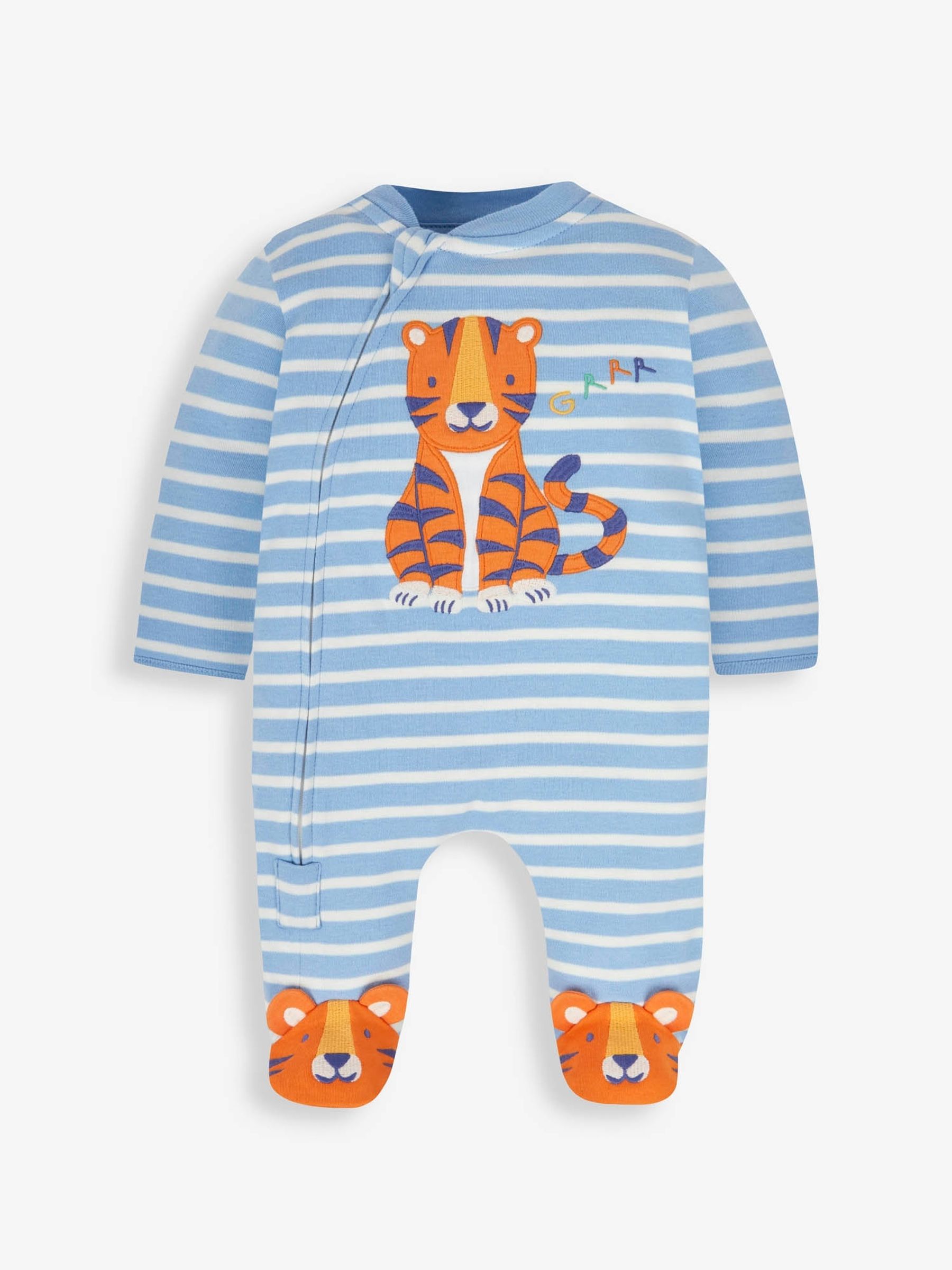 Blue Tiger Appliqué Zip Cotton Baby Sleepsuit - Image 4 of 6