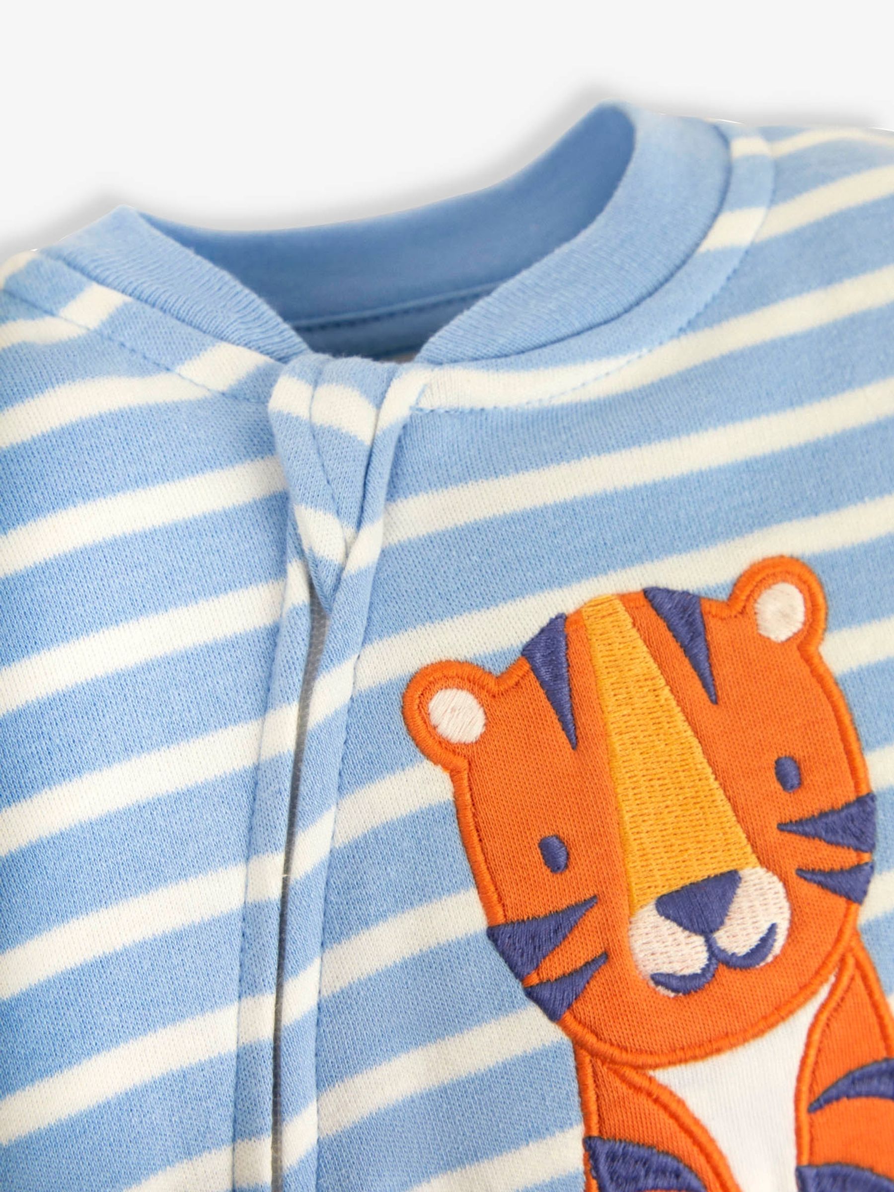 Blue Tiger Appliqué Zip Cotton Baby Sleepsuit - Image 5 of 6