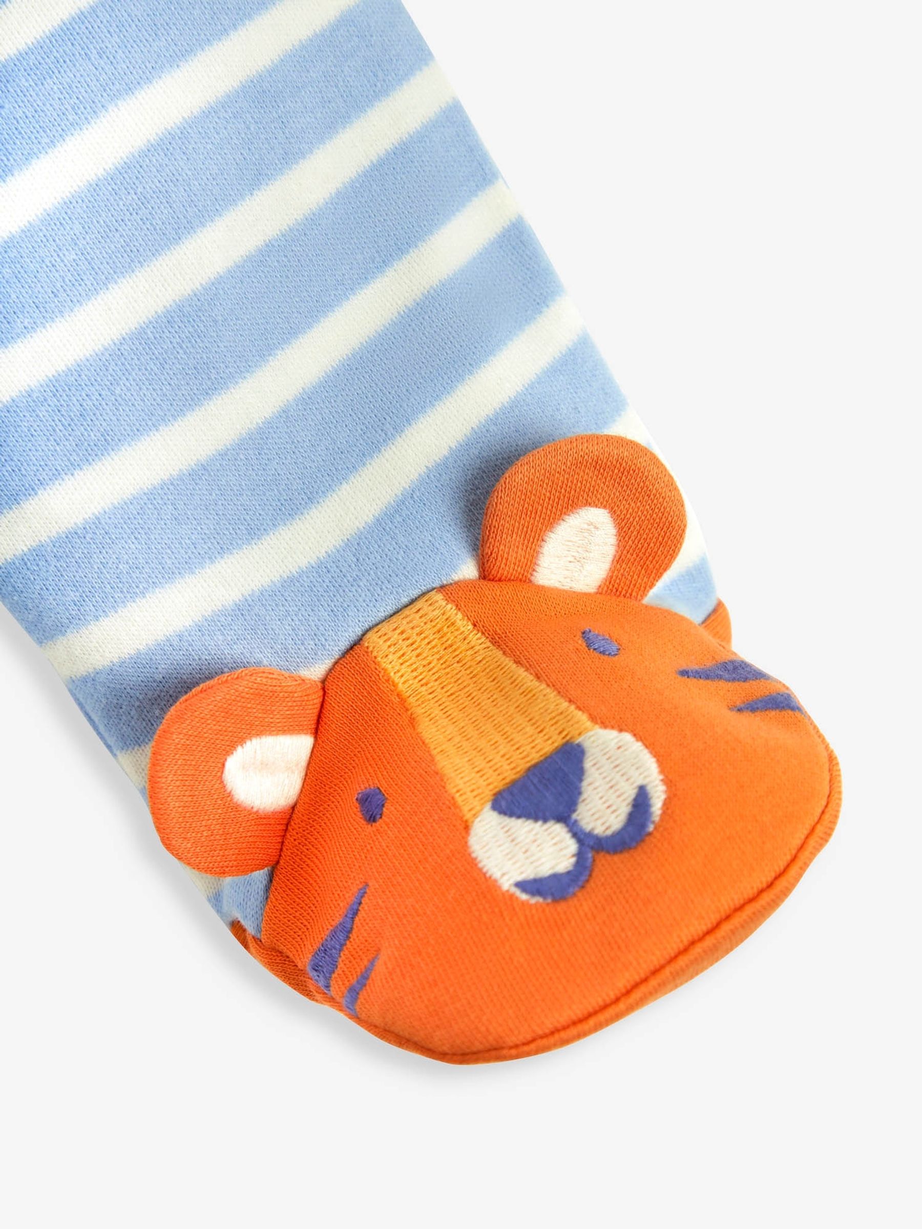 Blue Tiger Appliqué Zip Cotton Baby Sleepsuit - Image 6 of 6