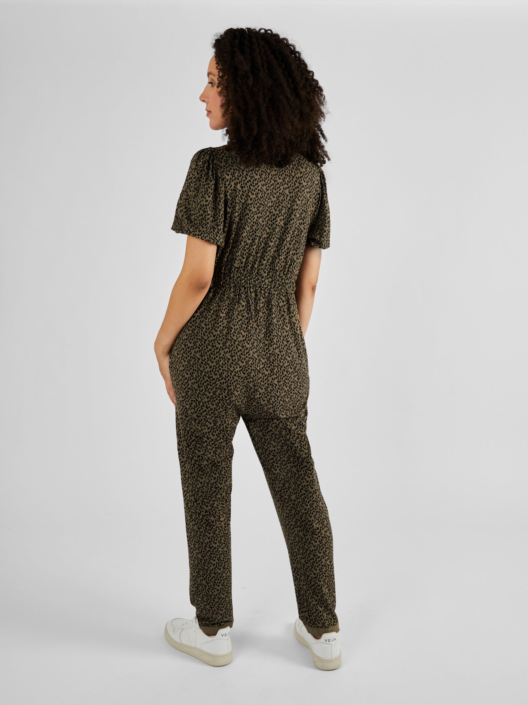 Animal Print Maternity Jumpsuit in Khaki - Image 2 of 5