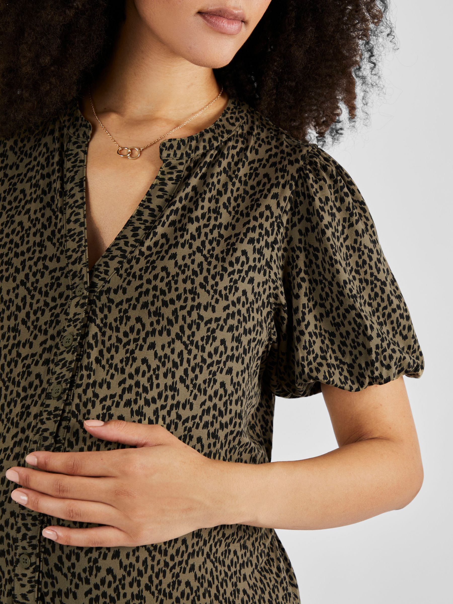 Animal Print Maternity Jumpsuit in Khaki - Image 4 of 5