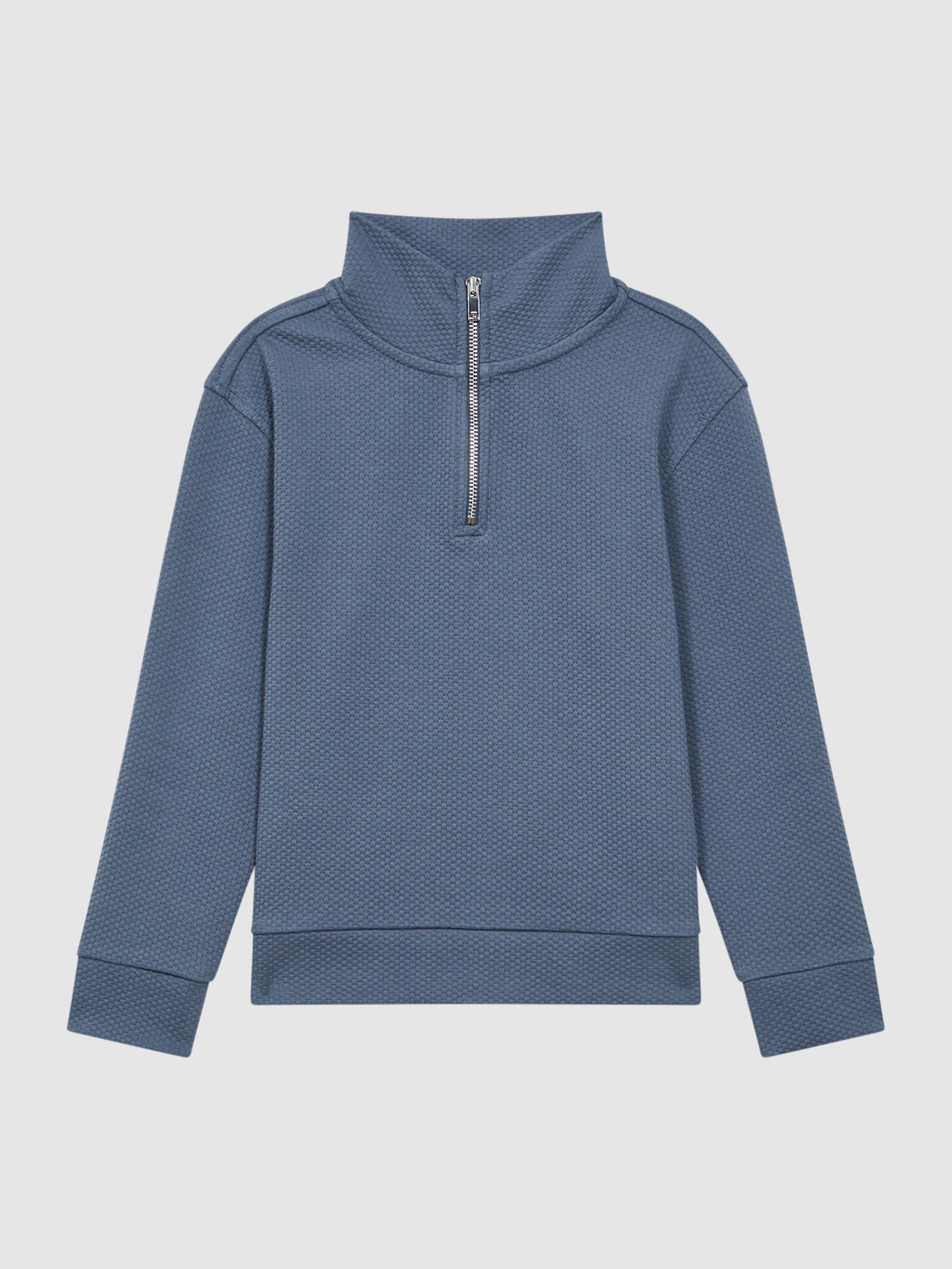 Senior Textured Half-Zip Funnel Neck Top in Airforce Blue - Image 2 of 6