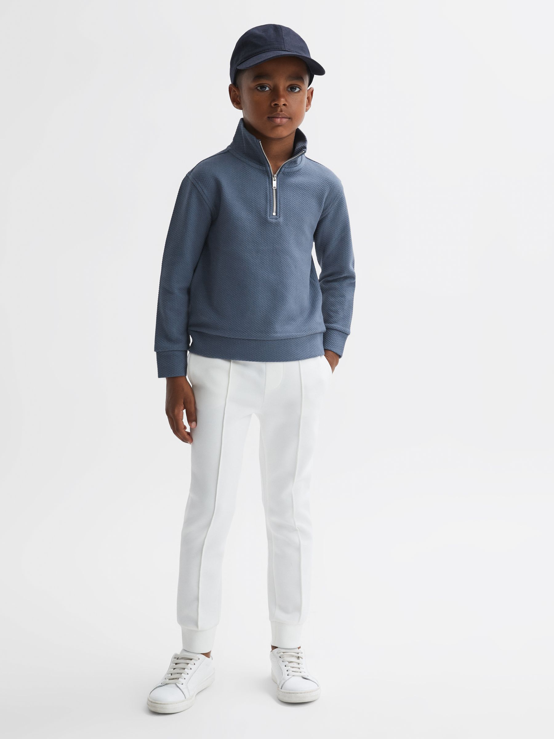 Senior Textured Half-Zip Funnel Neck Top in Airforce Blue - Image 3 of 6