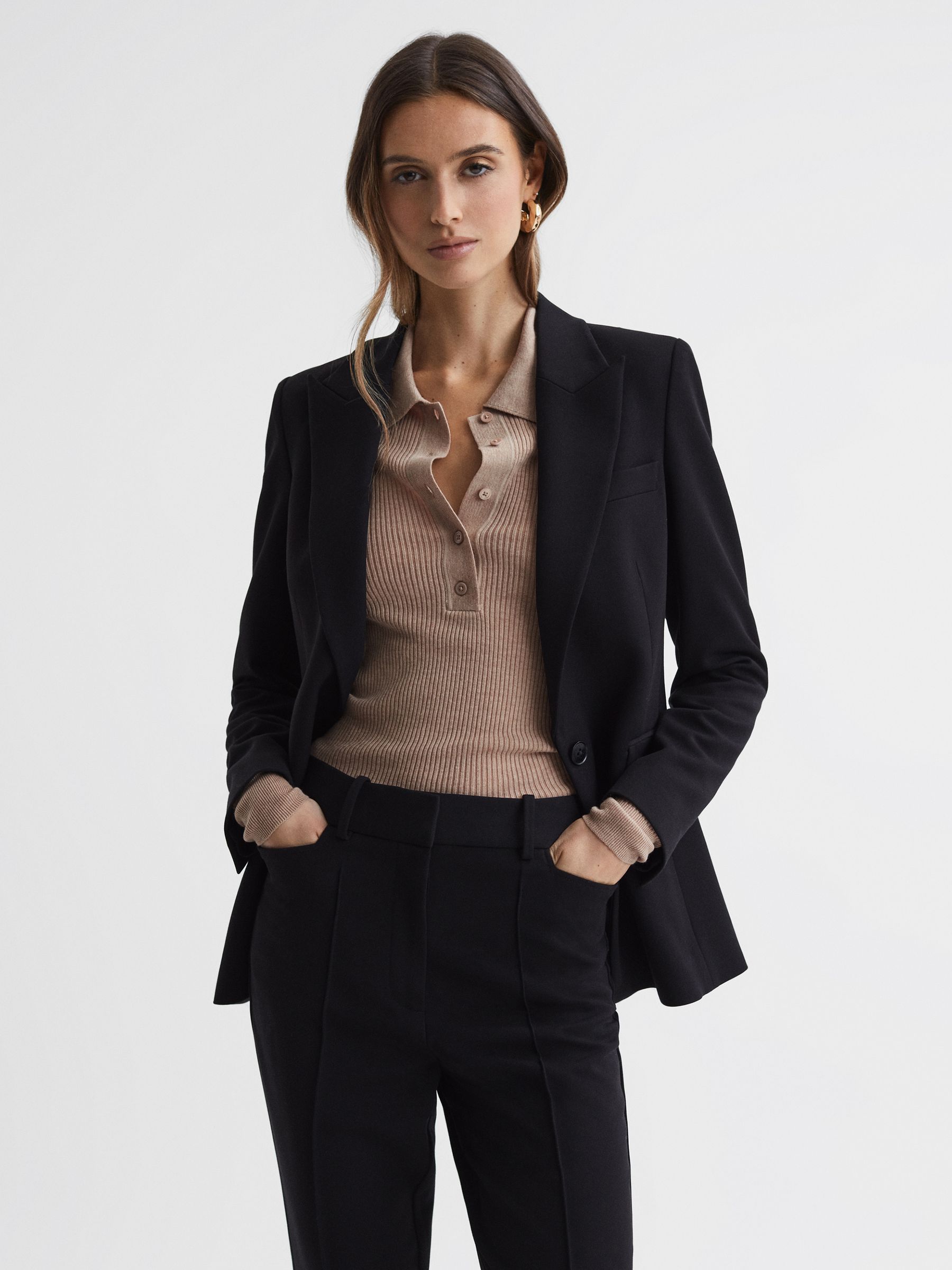 Ribbed Space Wool Polo Shirt in Camel - Image 4 of 5