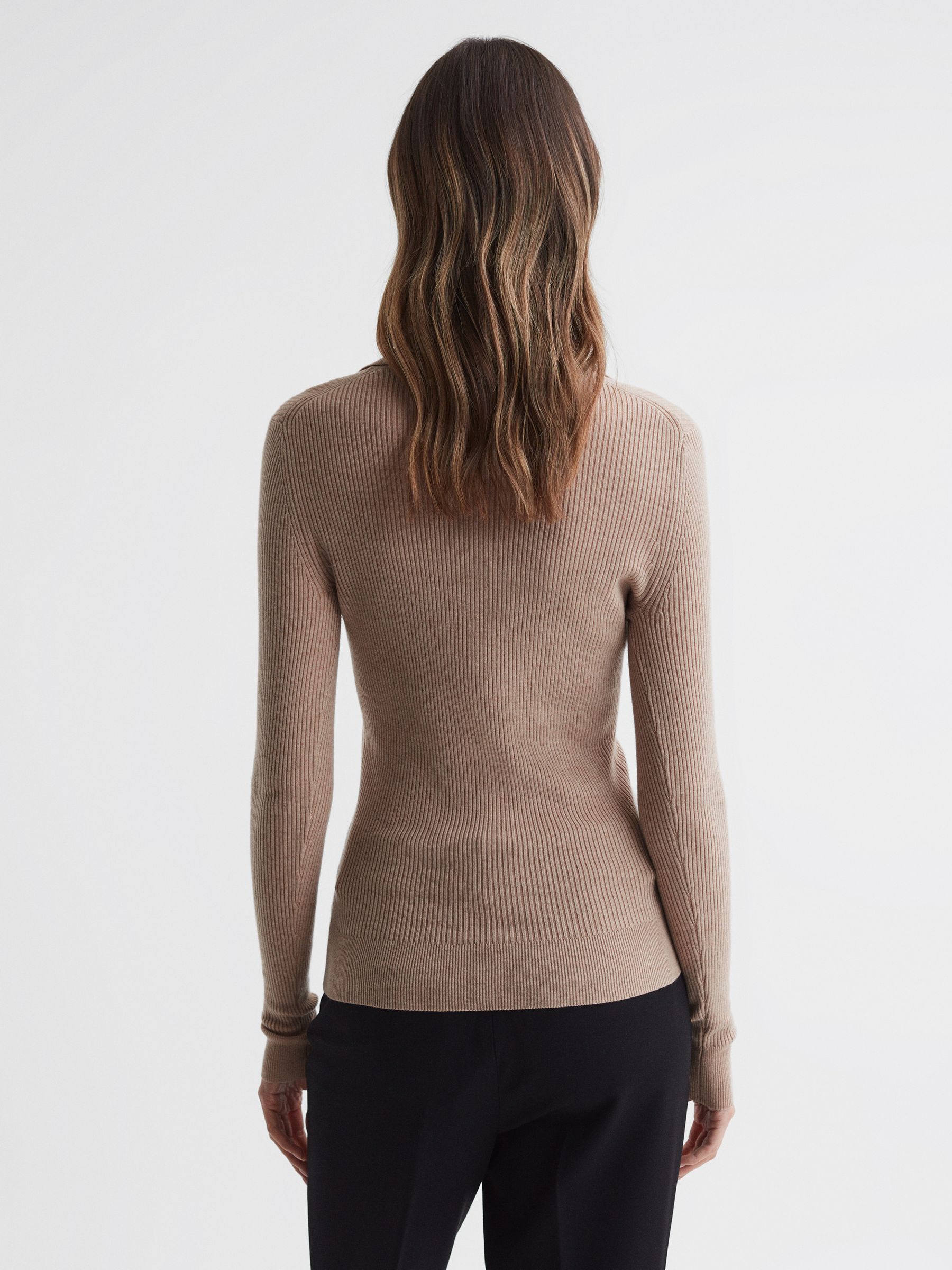 Ribbed Space Wool Polo Shirt in Camel - Image 5 of 5