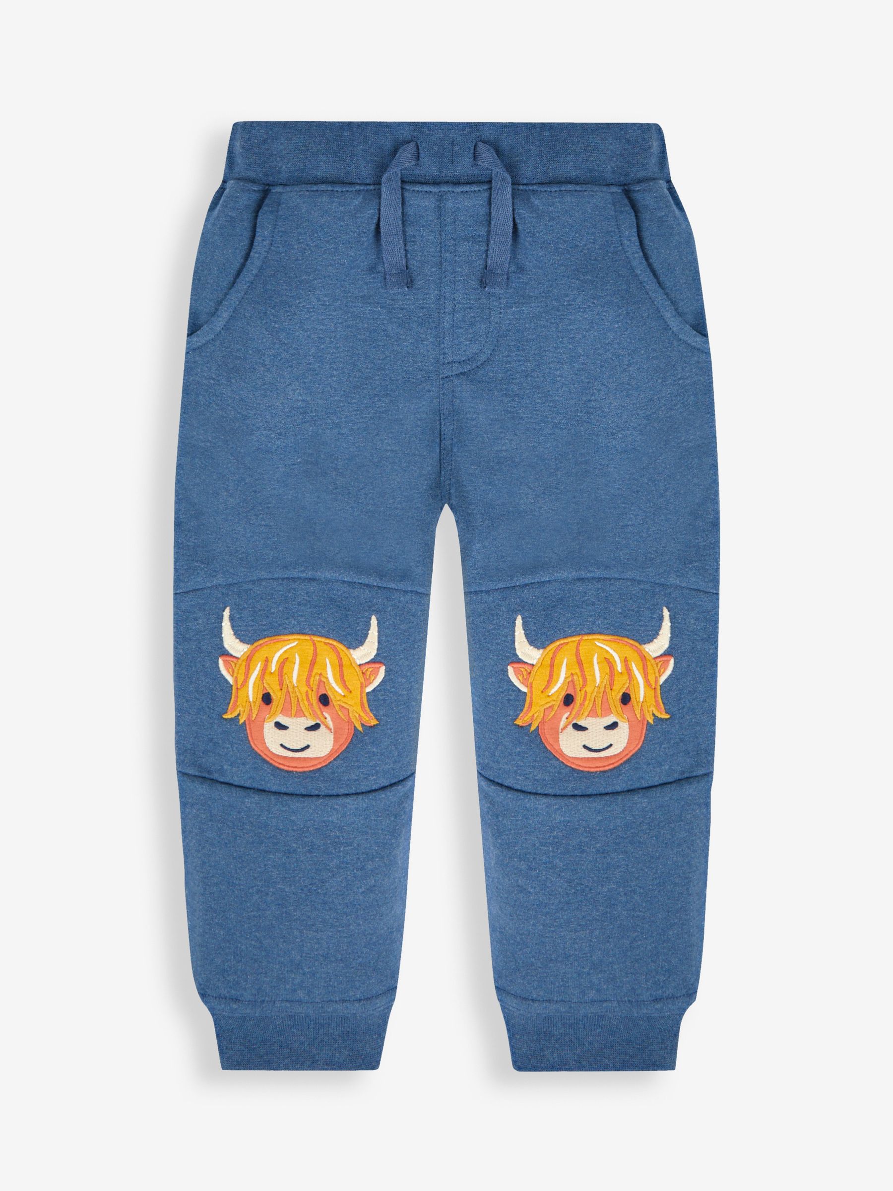 Indigo Blue Highland Cow Appliqué Knee Joggers With Pet In Pocket - Image 2 of 4
