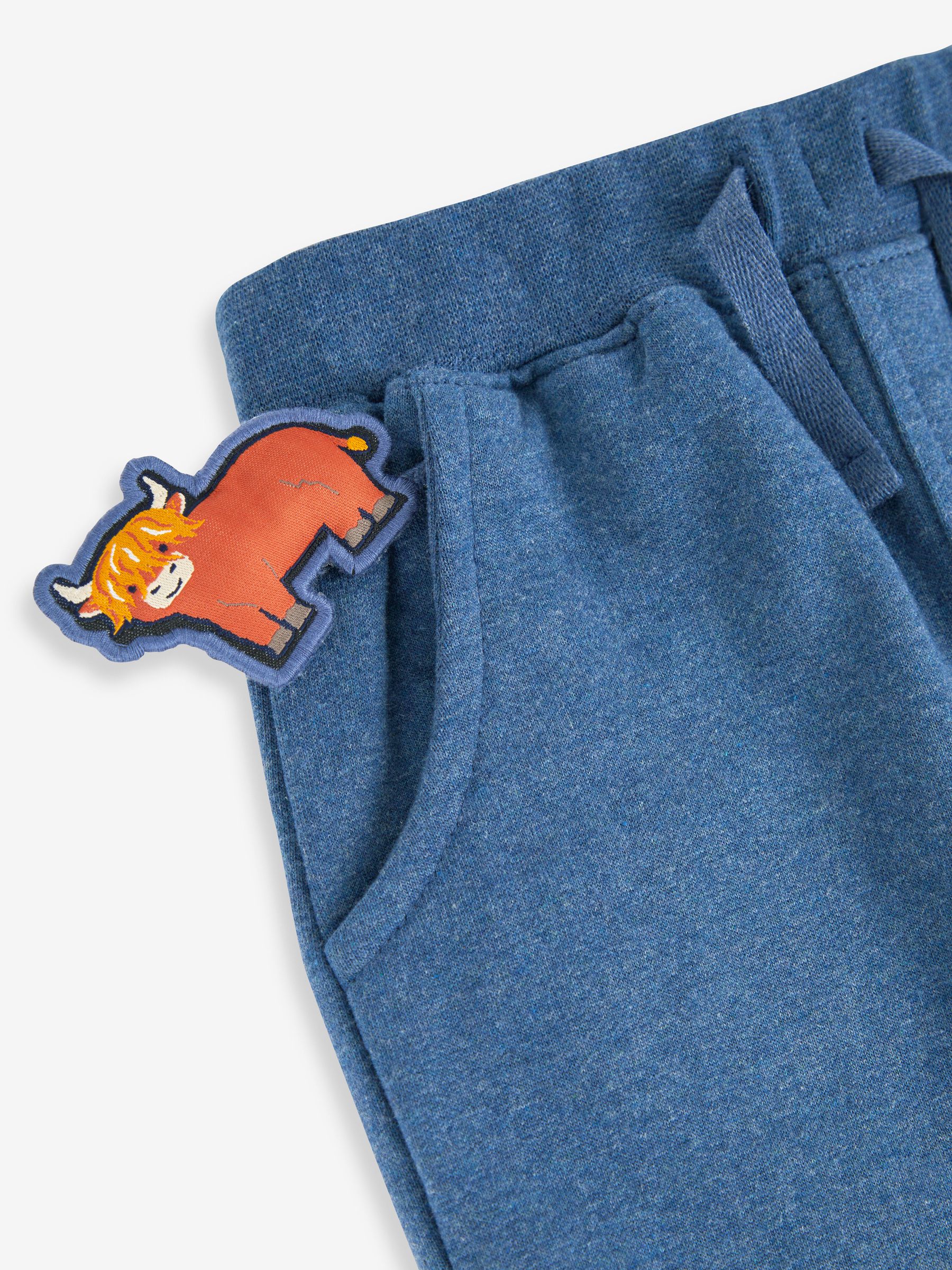 Indigo Blue Highland Cow Appliqué Knee Joggers With Pet In Pocket - Image 3 of 4