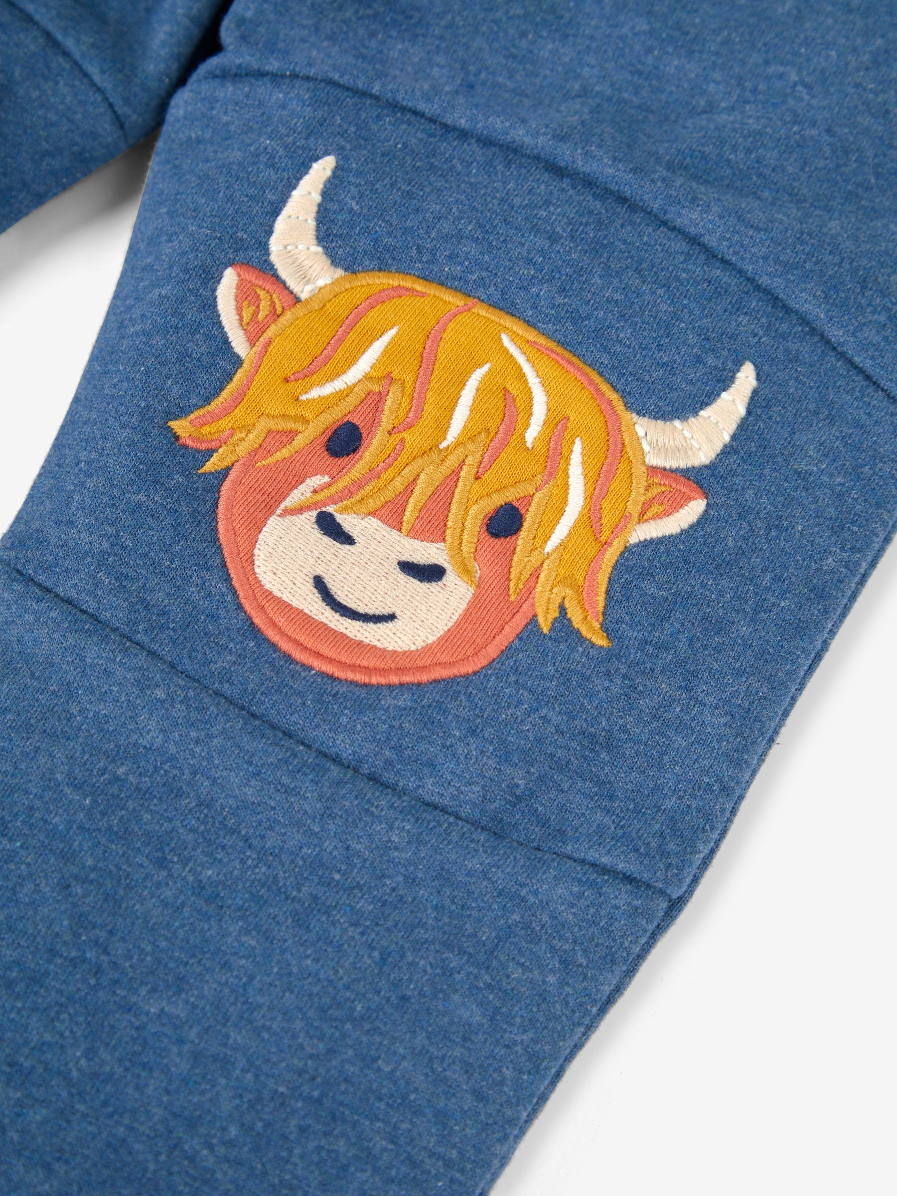 Indigo Blue Highland Cow Appliqué Knee Joggers With Pet In Pocket - Image 4 of 4