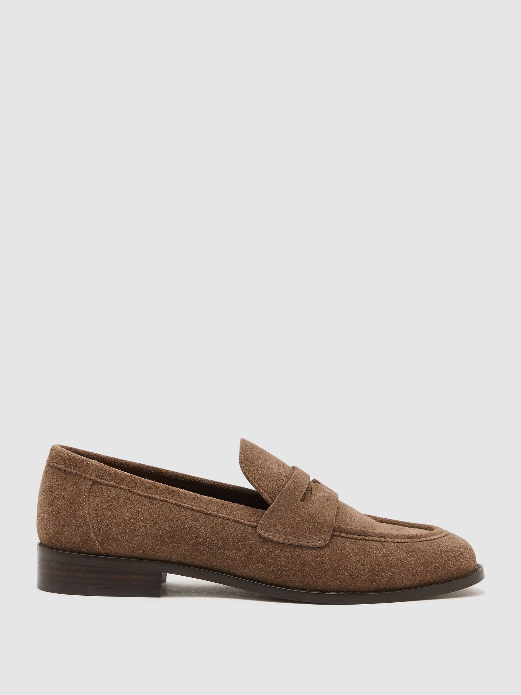 Suede Penny Loafers in Taupe - Image 2 of 6