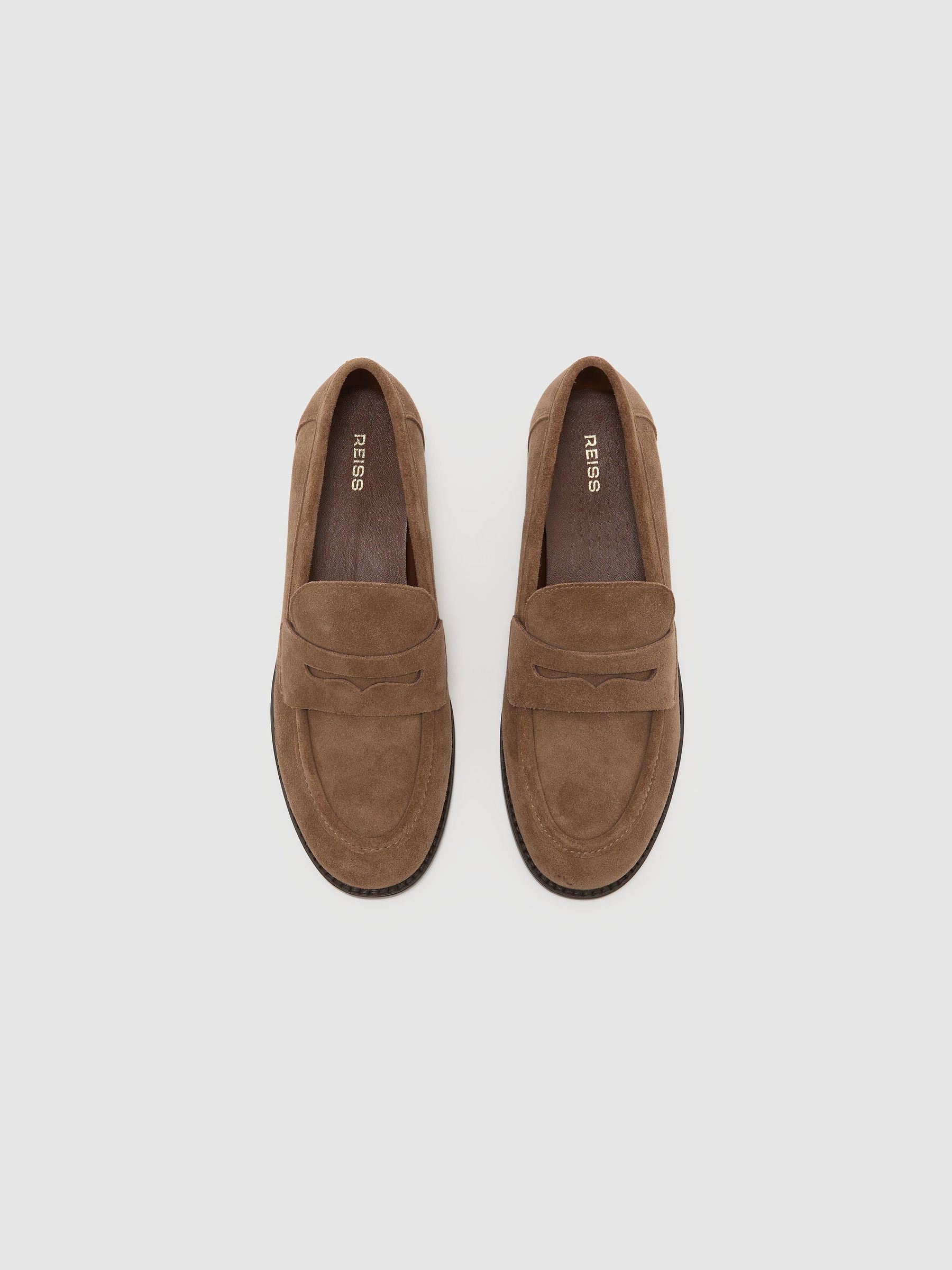 Suede Penny Loafers in Taupe - Image 3 of 6