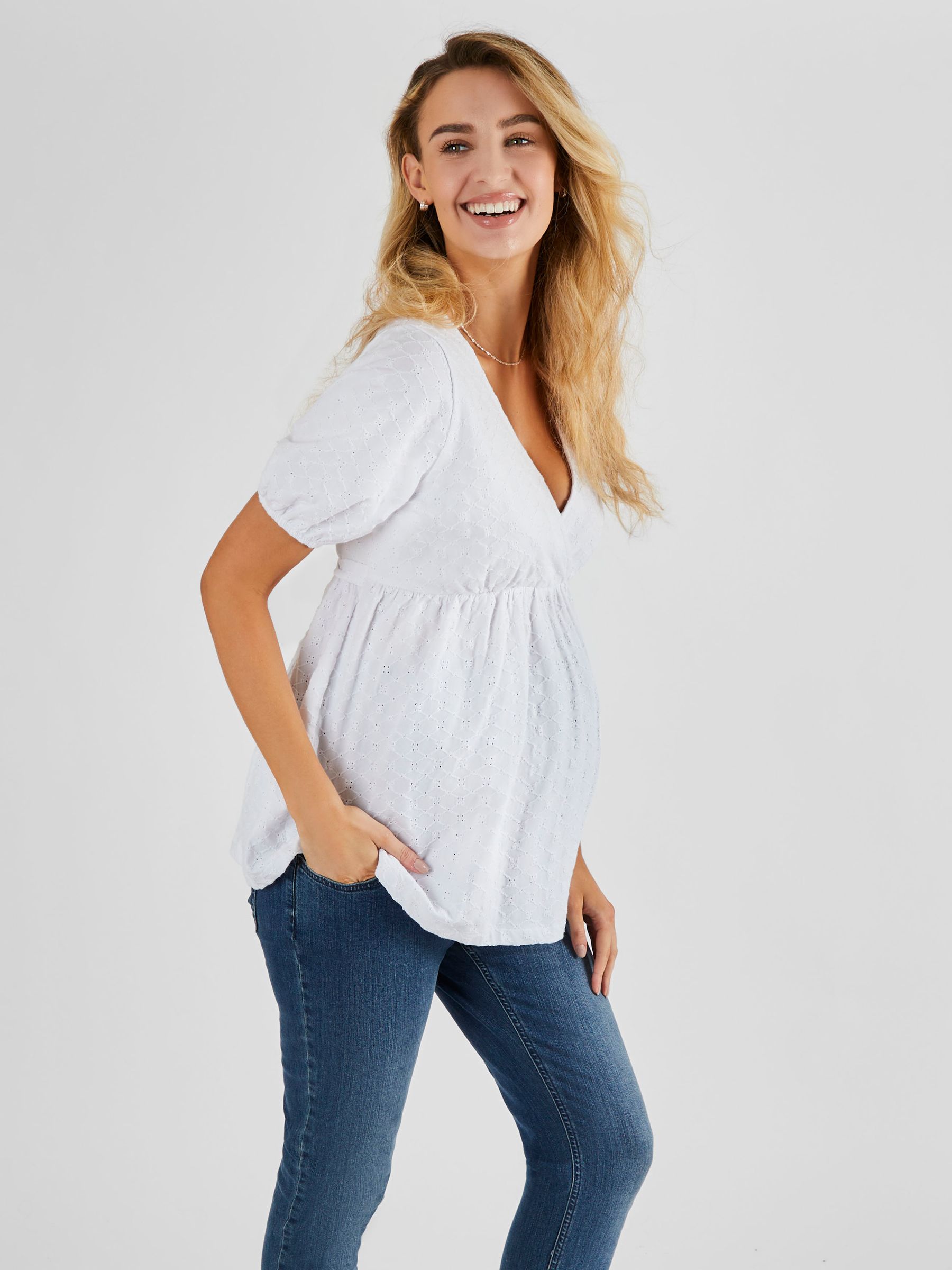Broderie Maternity Top in White - Image 1 of 4