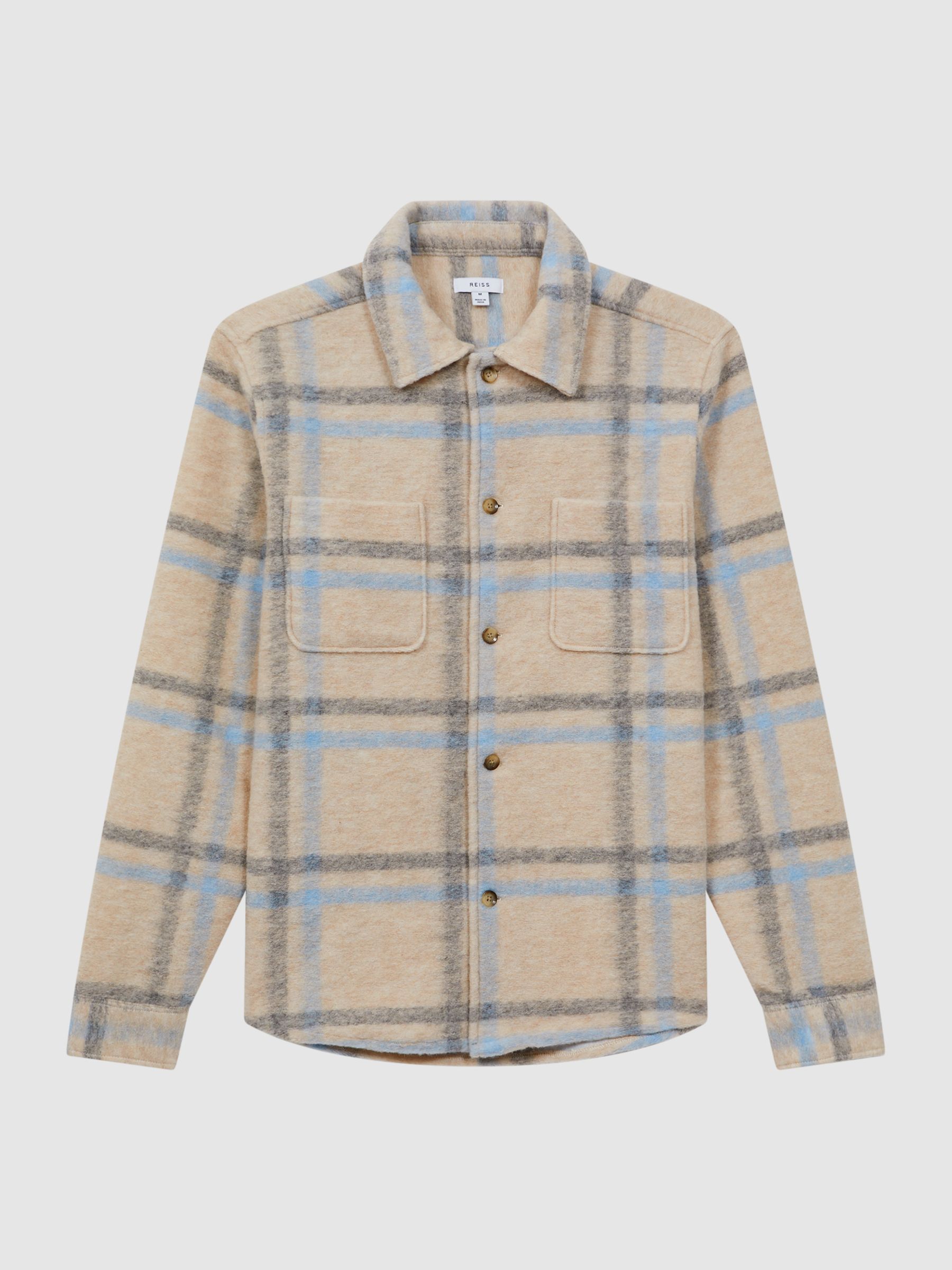 Wool Blend Check Overshirt in Oatmeal/Soft Blue - Bild 2 von 5 Wool Blend Check Overshirt in Oatmeal/Soft Blue - Bild 2 von 5