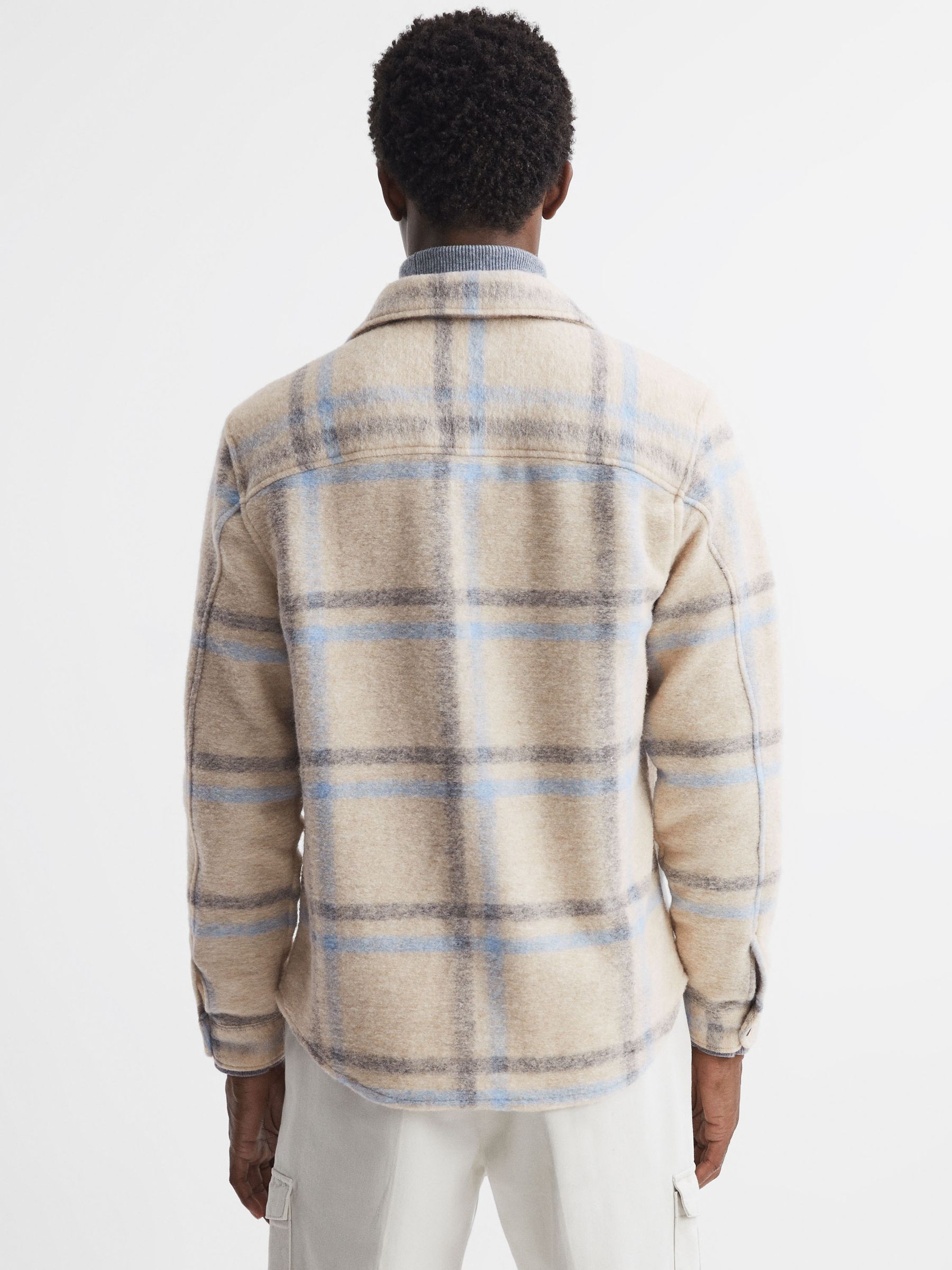 Wool Blend Check Overshirt in Oatmeal/Soft Blue - Bild 5 von 5