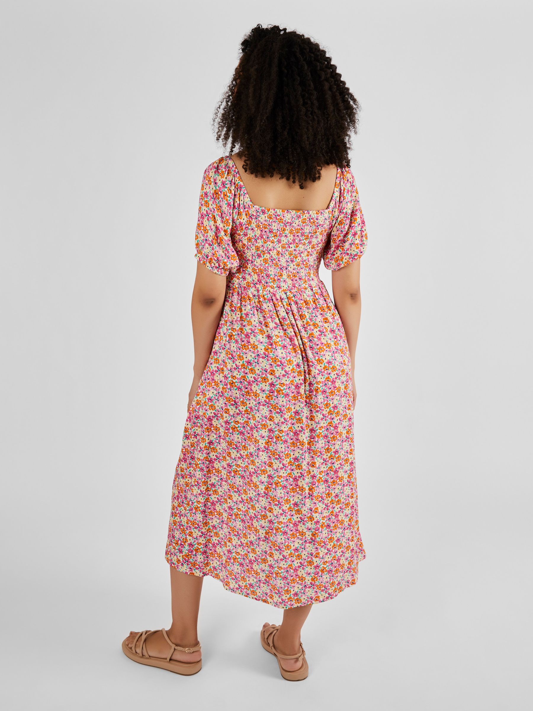 Coral Pink Floral Shirred Maternity Midi Dress - Image 2 of 5