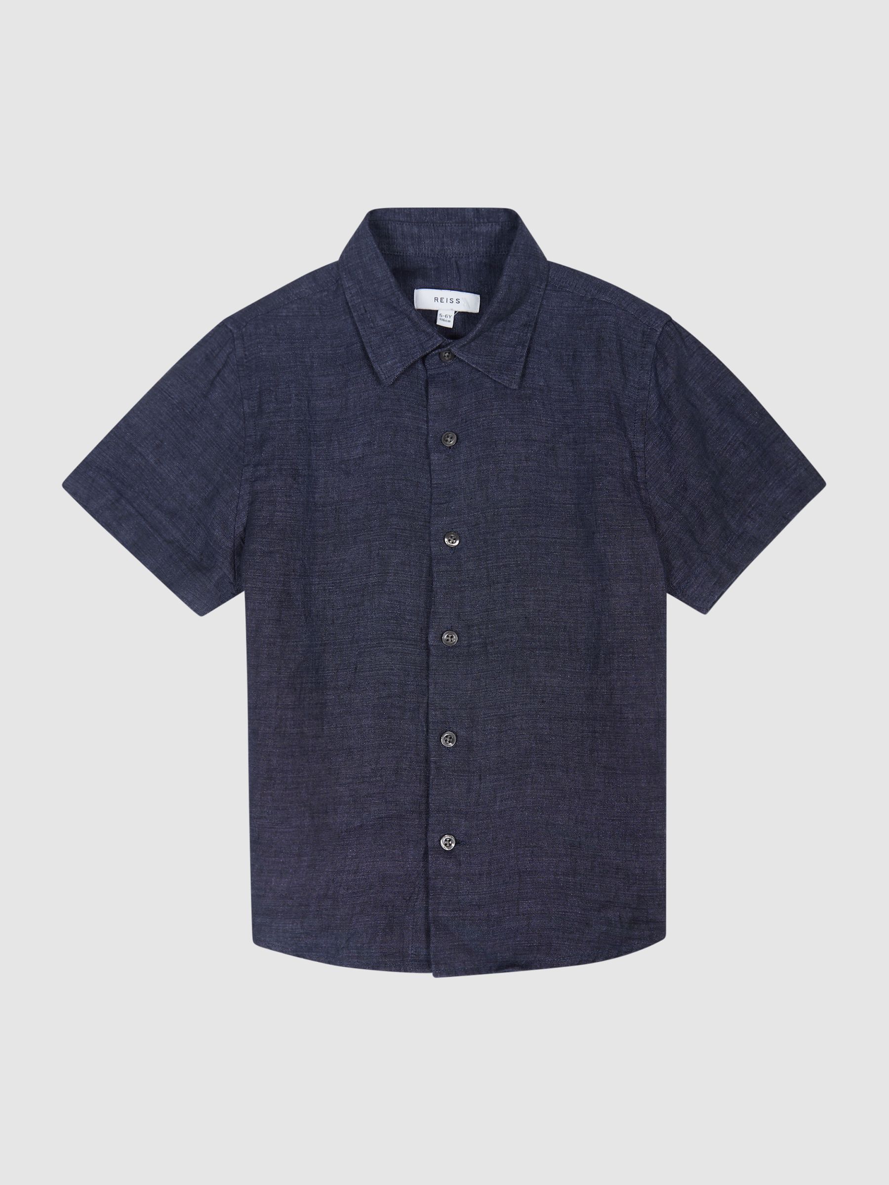 9-13 yrs Short Sleeve Linen Shirt in Navy - Image 2 of 6 9-13 yrs Short Sleeve Linen Shirt in Navy - Image 2 of 6