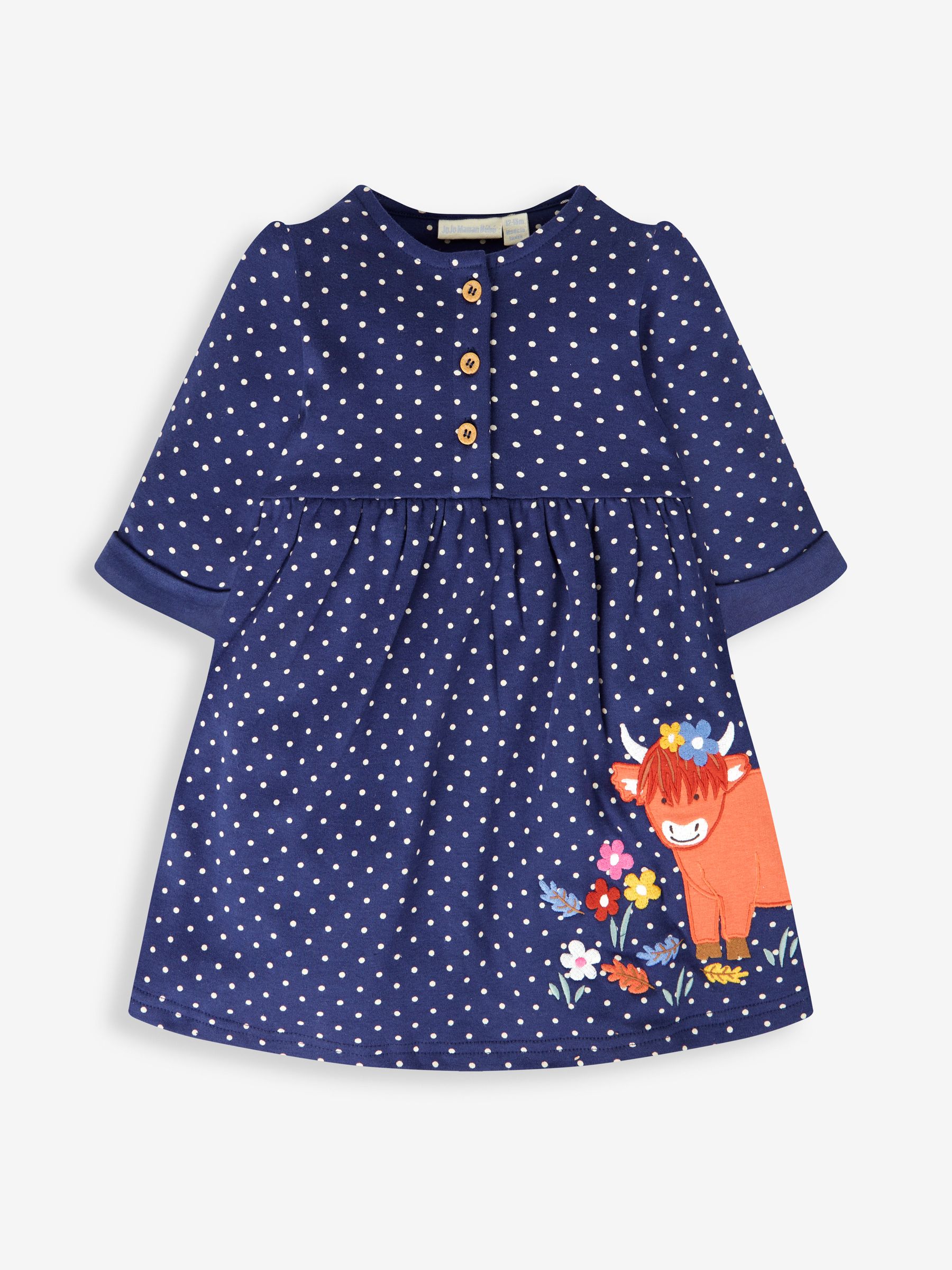 Navy Blue Highland Cow Appliqué Button Front Dress - Image 1 of 3