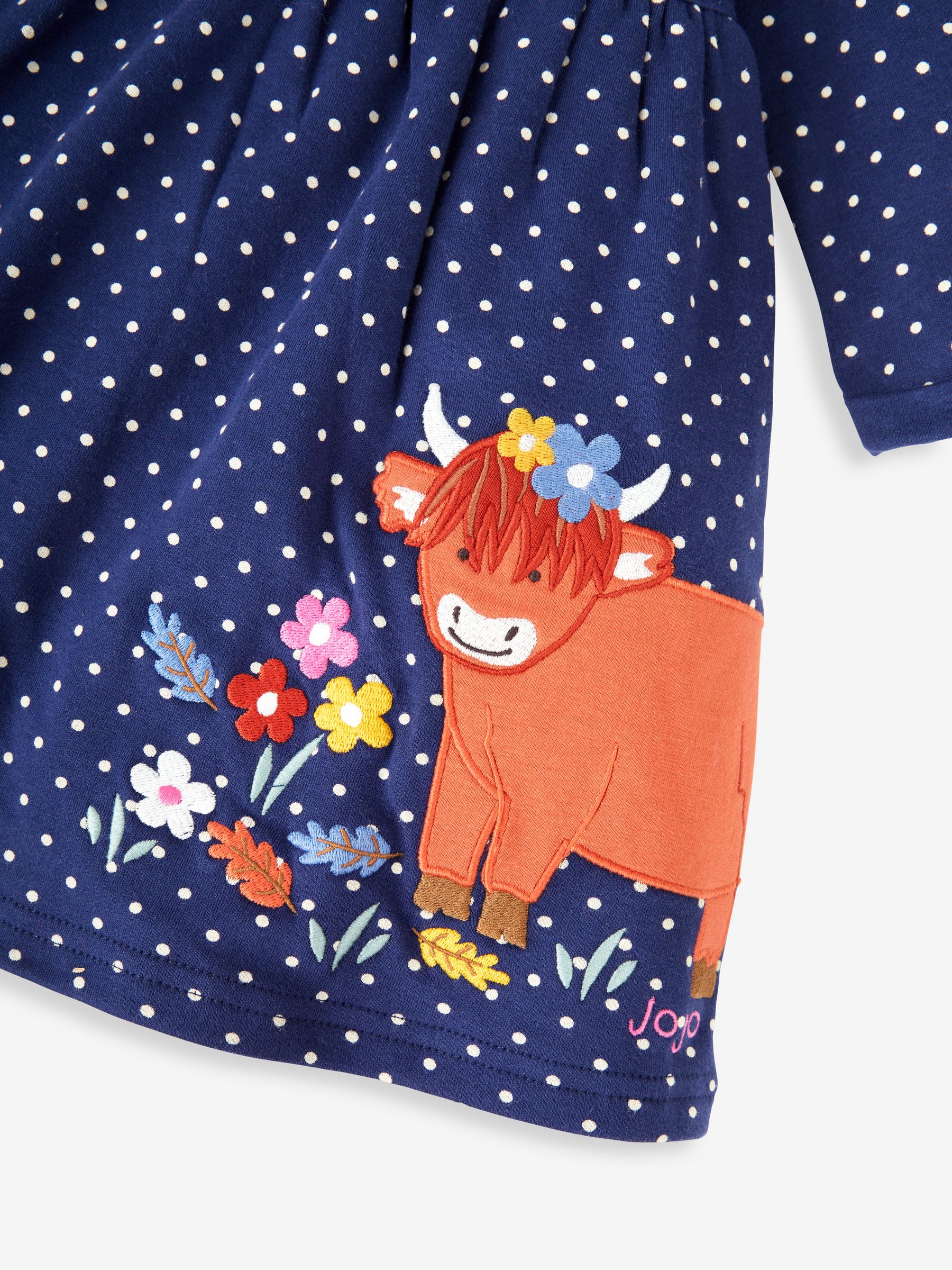 Navy Blue Highland Cow Appliqué Button Front Dress - Image 3 of 3