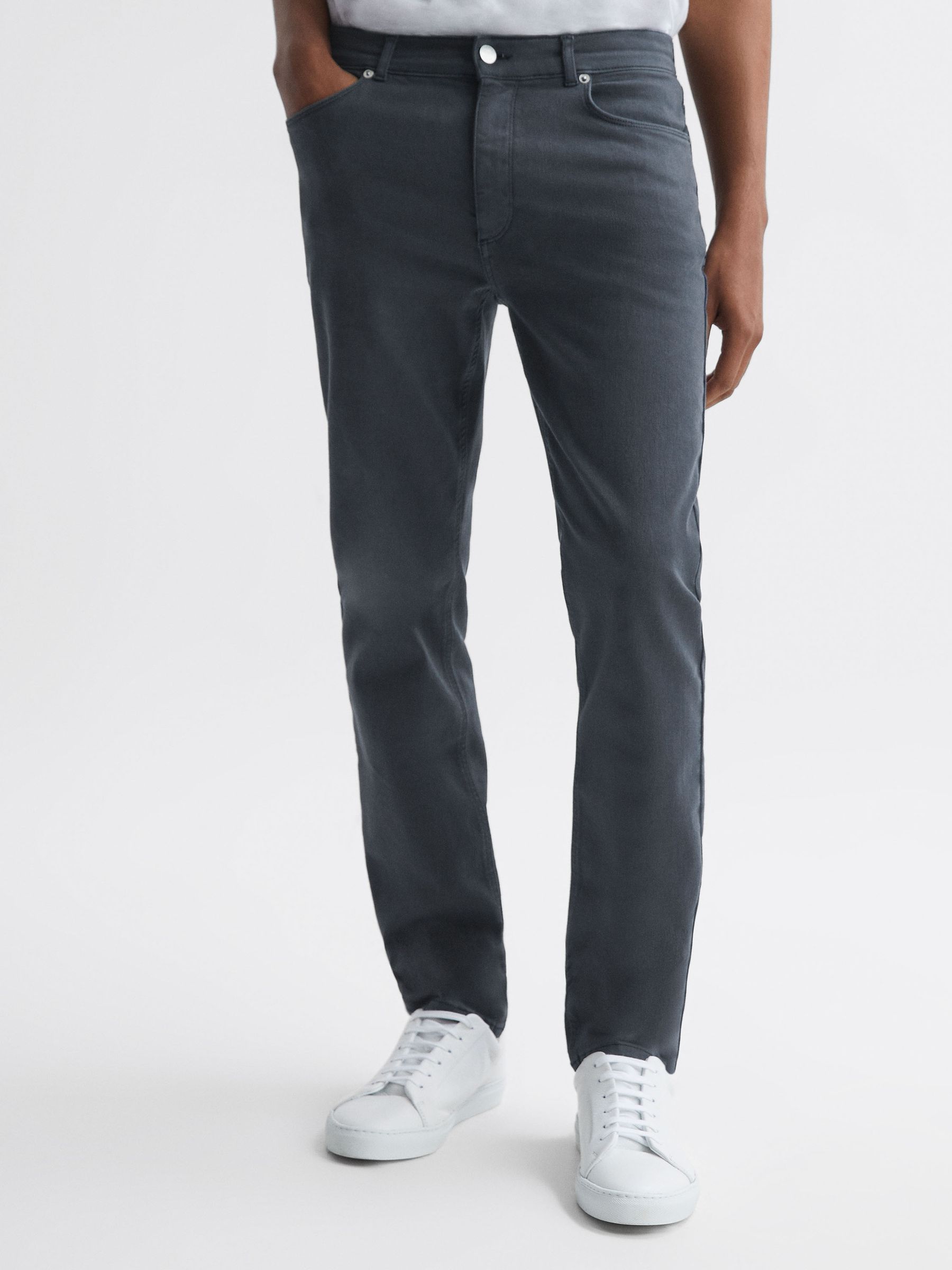 Slim Fit Brushed Jeans in Airforce Blue - Image 1 of 4 Slim Fit Brushed Jeans in Airforce Blue - Image 1 of 4
