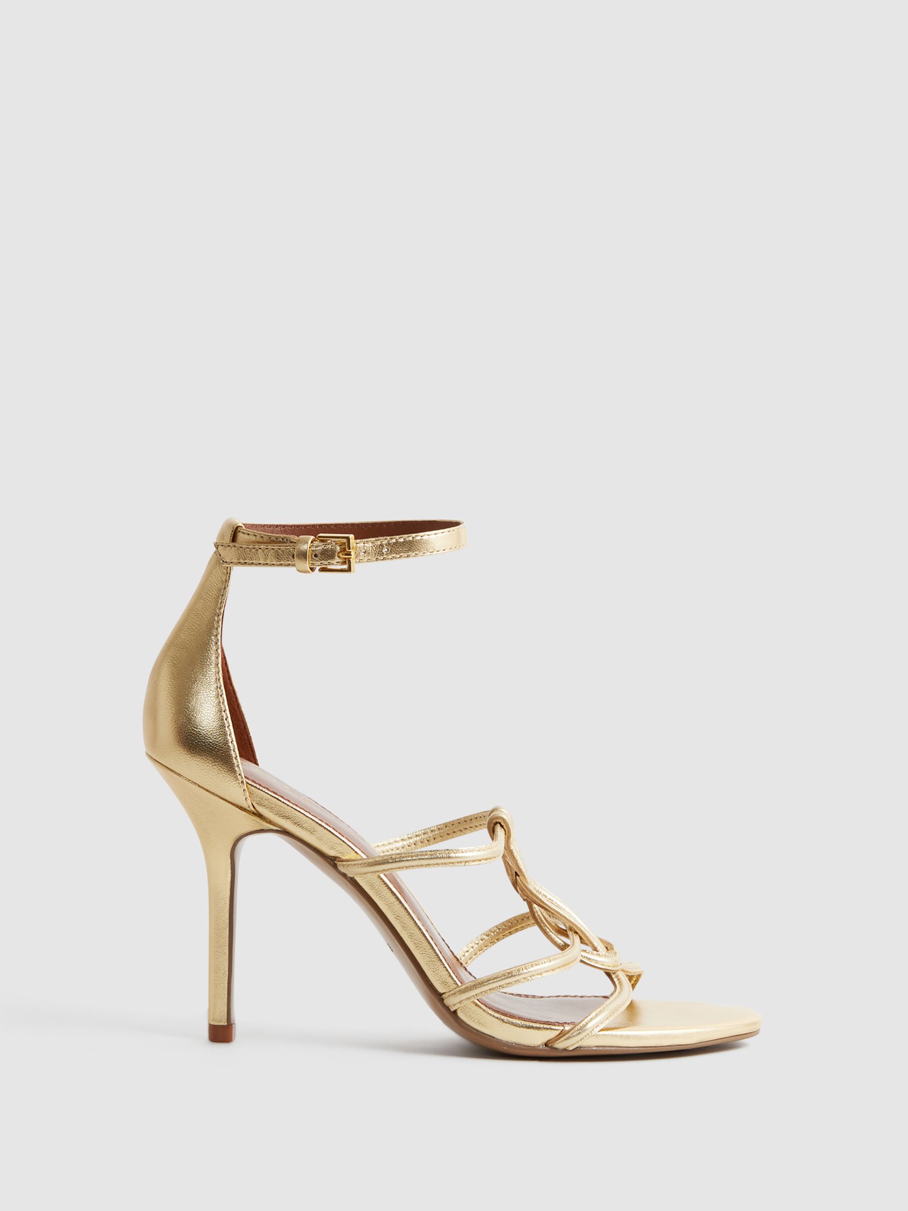 Metallic Strappy Open-Toe Heels in Gold - Image 1 of 5
