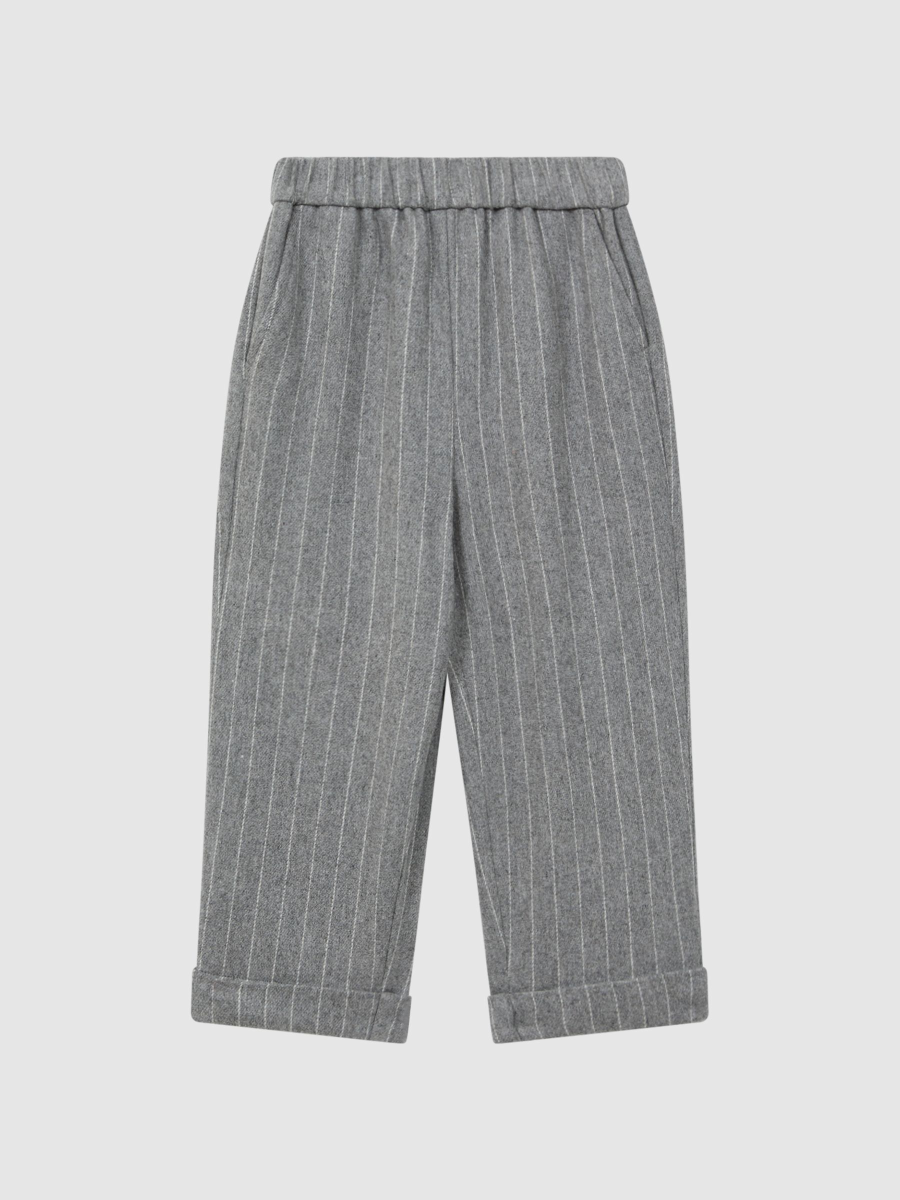 9-14 yrs Wool Blend Striped Elasticated Trousers in Grey - Image 2 of 6