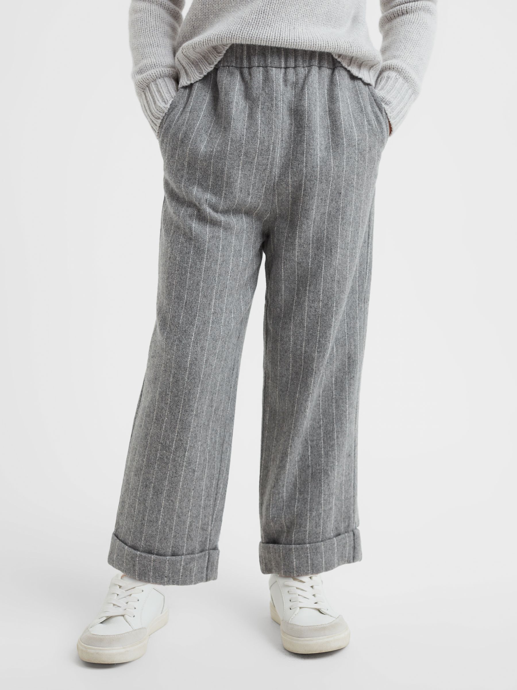 9-14 yrs Wool Blend Striped Elasticated Trousers in Grey - Image 3 of 6