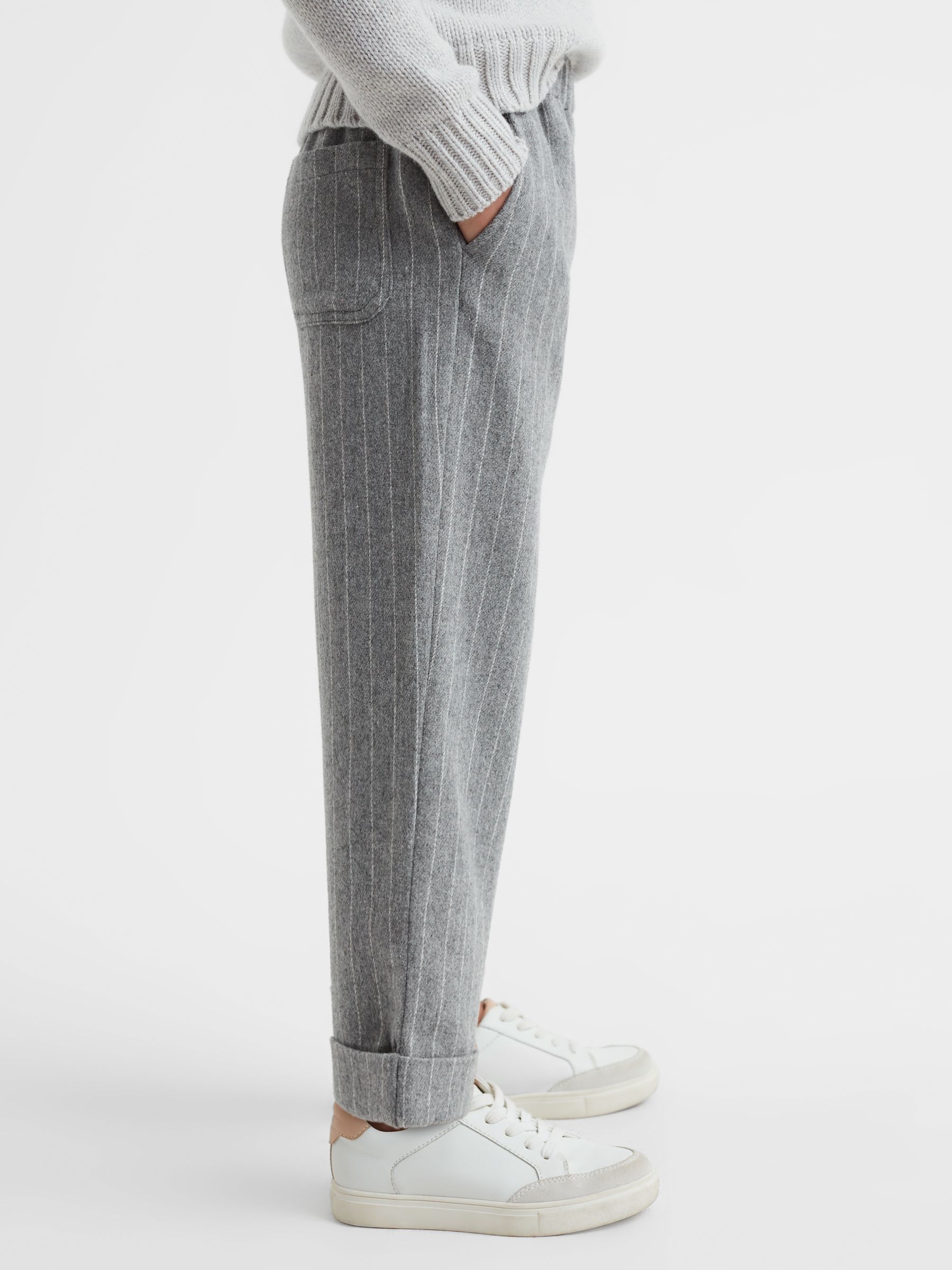 9-14 yrs Wool Blend Striped Elasticated Trousers in Grey - Image 4 of 6