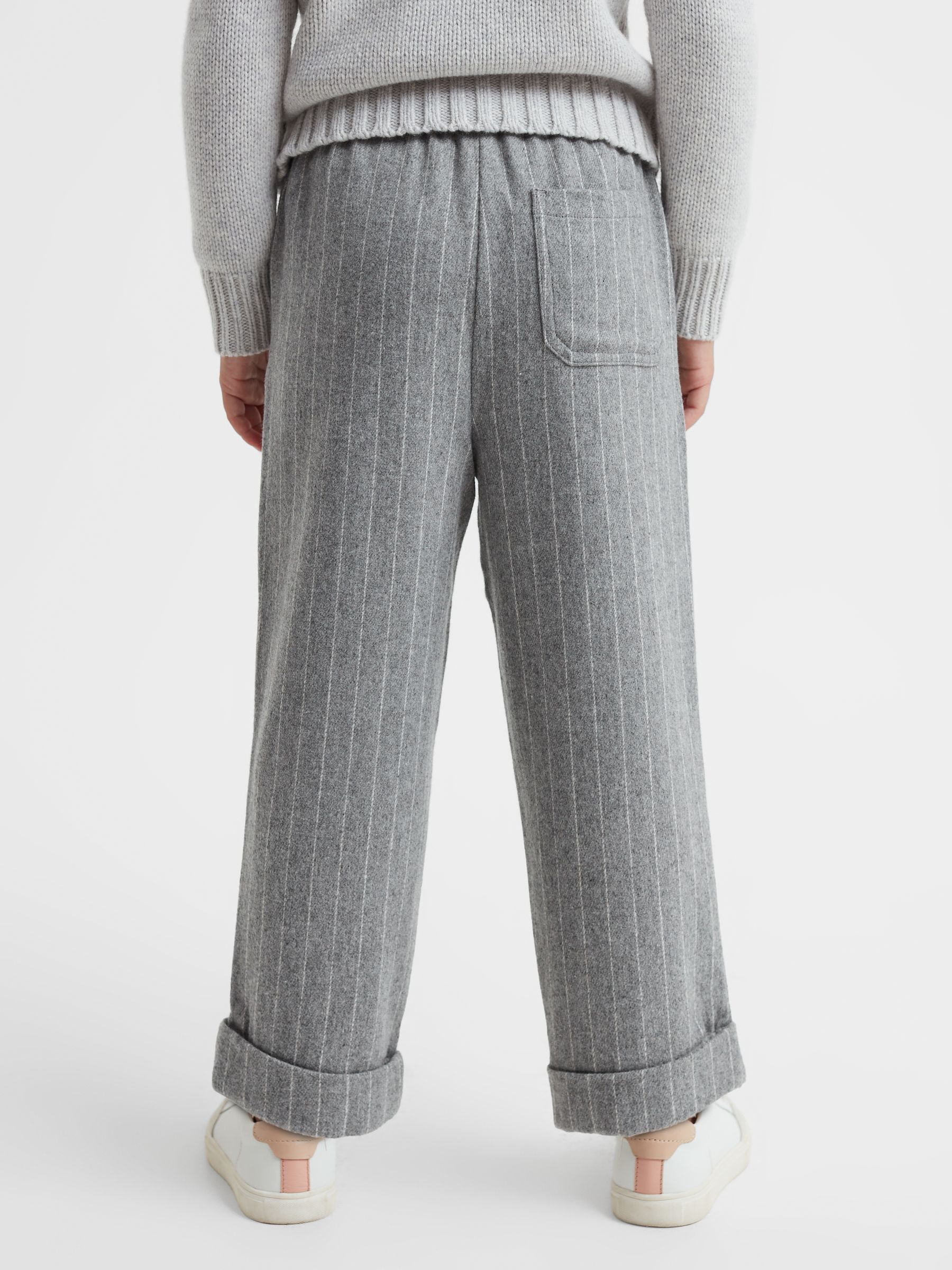 9-14 yrs Wool Blend Striped Elasticated Trousers in Grey - Image 5 of 6