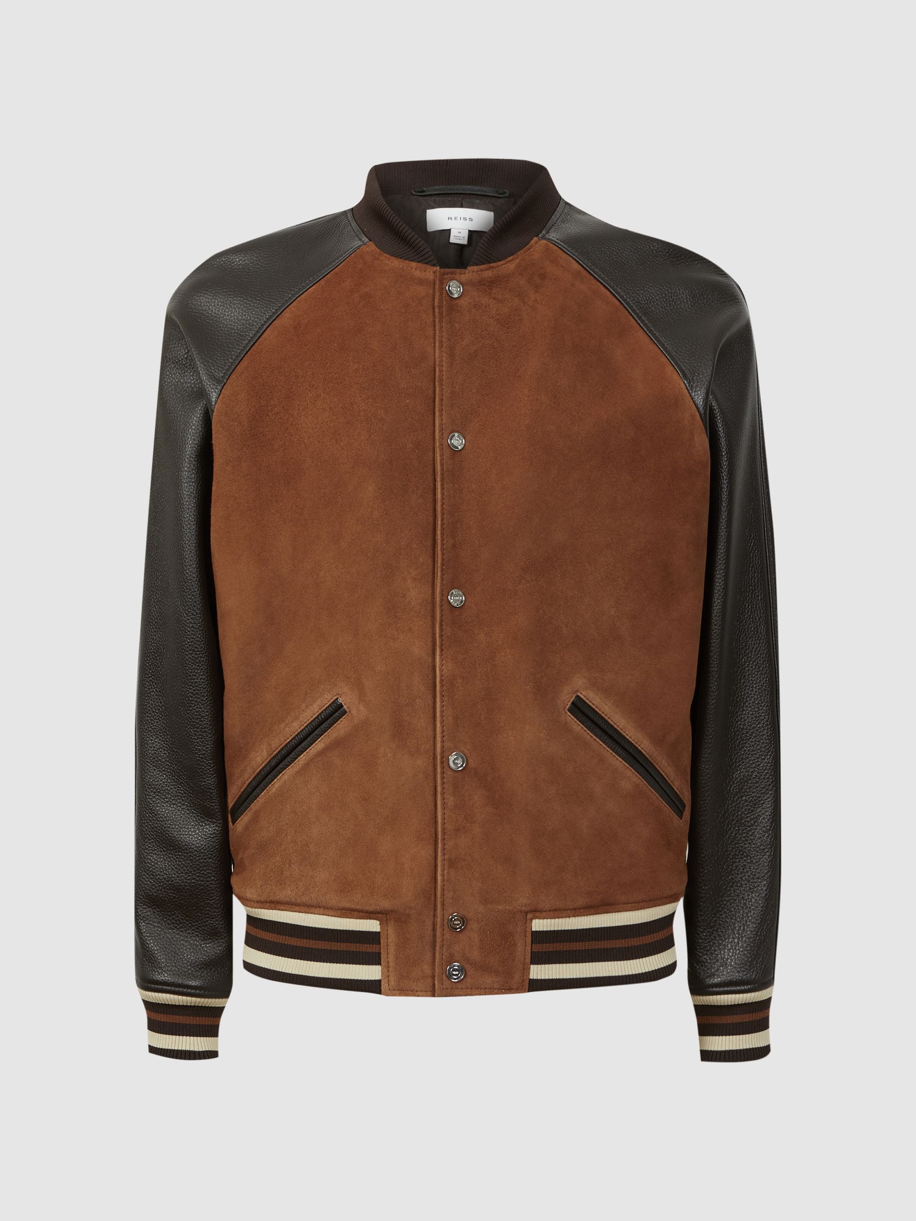 Suede Leather Bomber Jacket in Tobacco - Image 2 of 5 Suede Leather Bomber Jacket in Tobacco - Image 2 of 5
