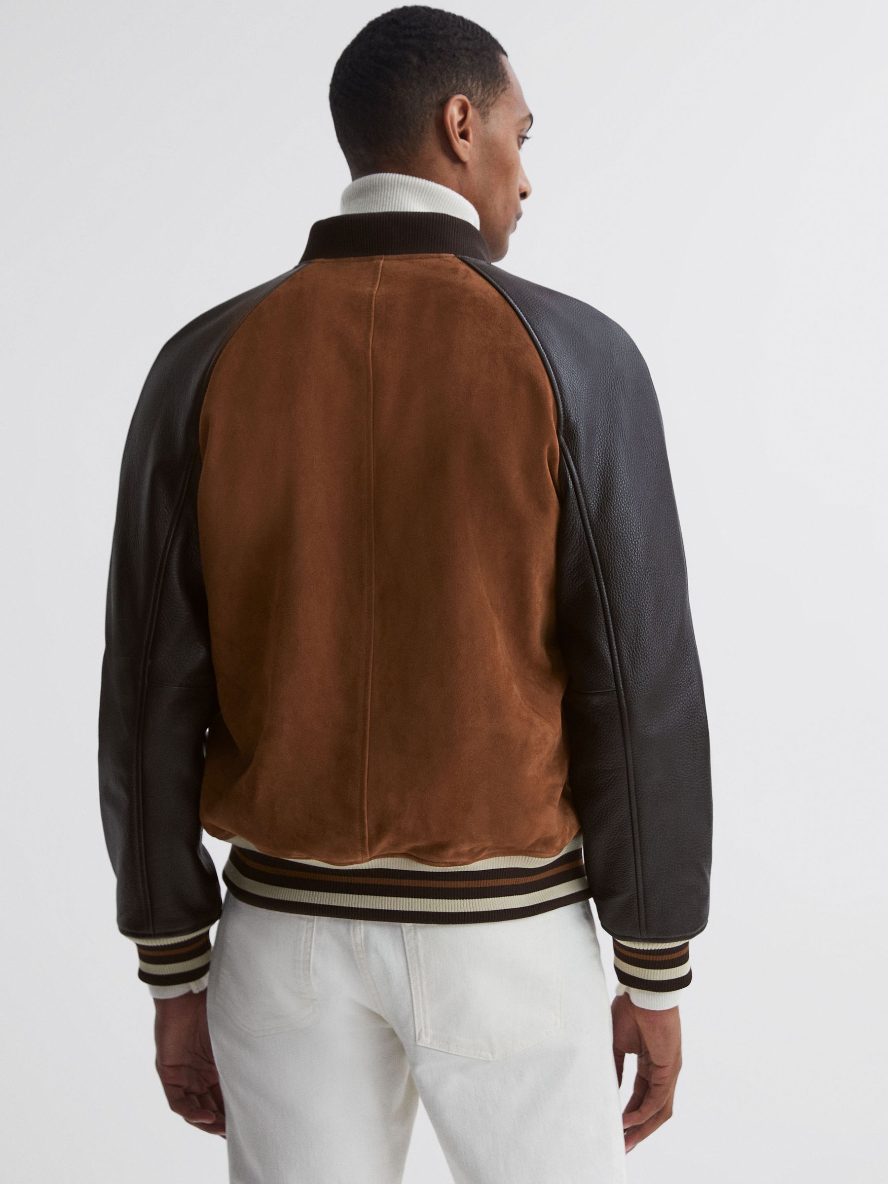 Suede Leather Bomber Jacket in Tobacco - Image 5 of 5