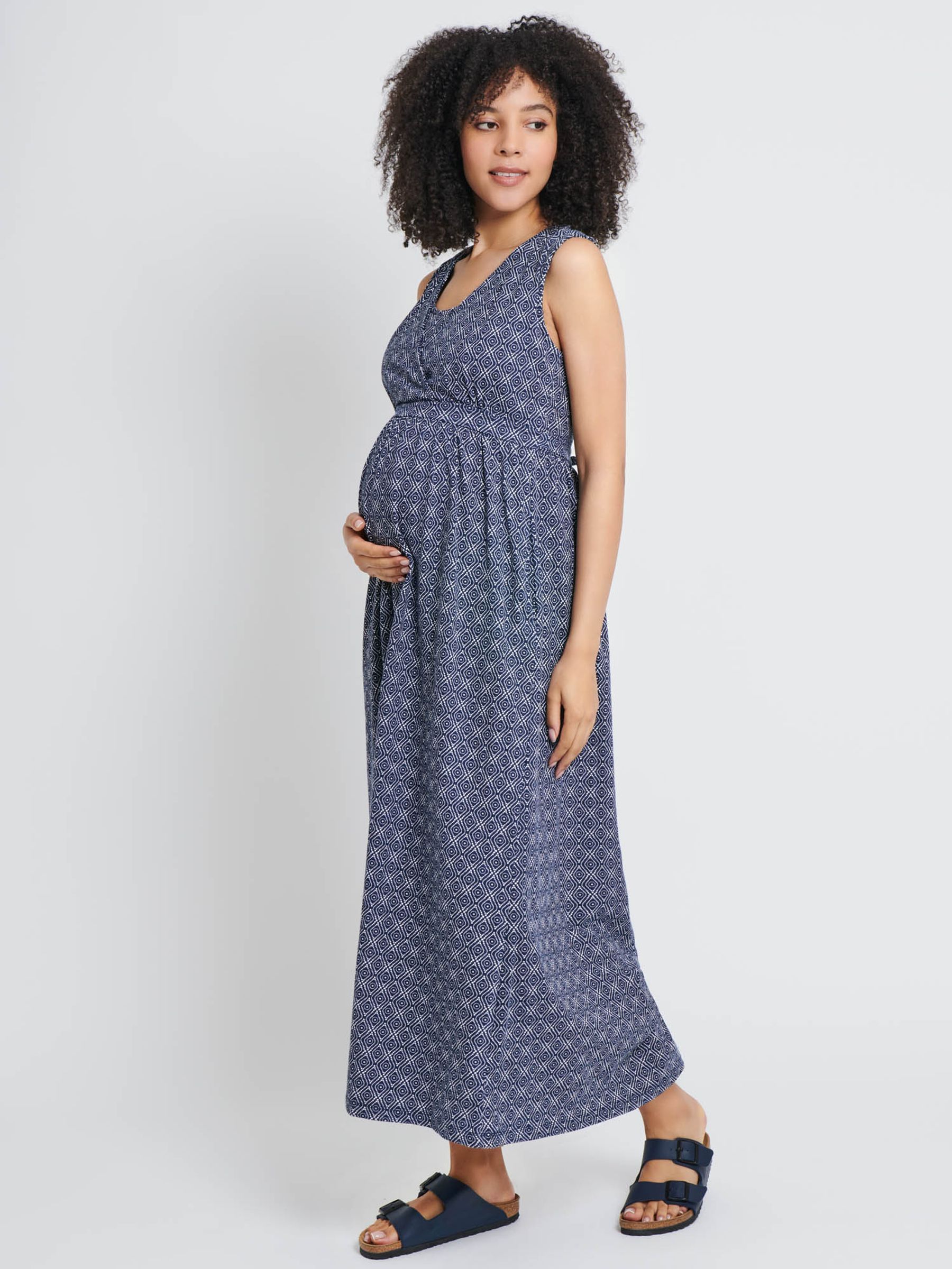 Navy Batik Print Maternity & Nursing Maxi Dress - Image 2 of 4