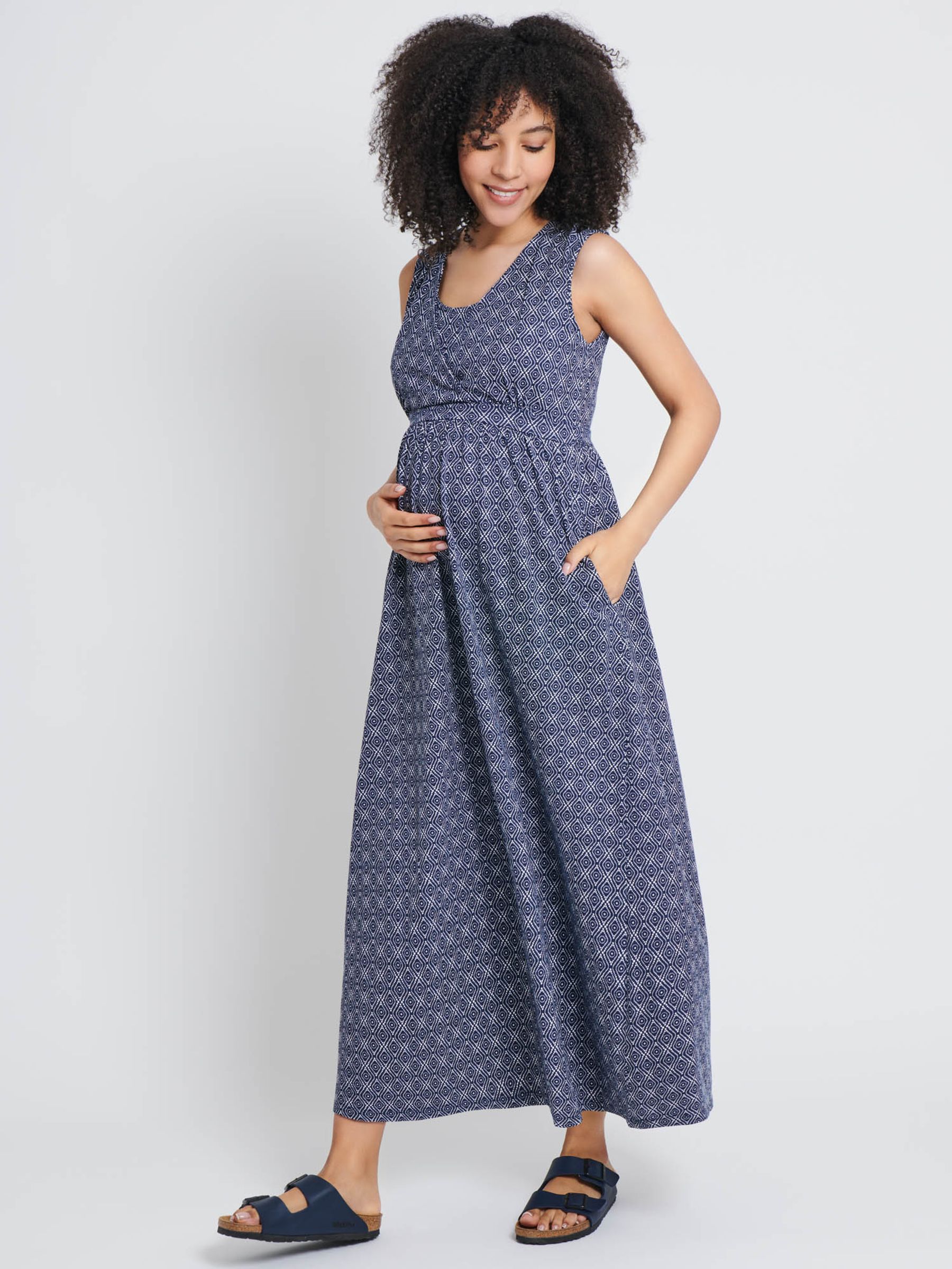 Navy Batik Print Maternity & Nursing Maxi Dress - Image 3 of 4