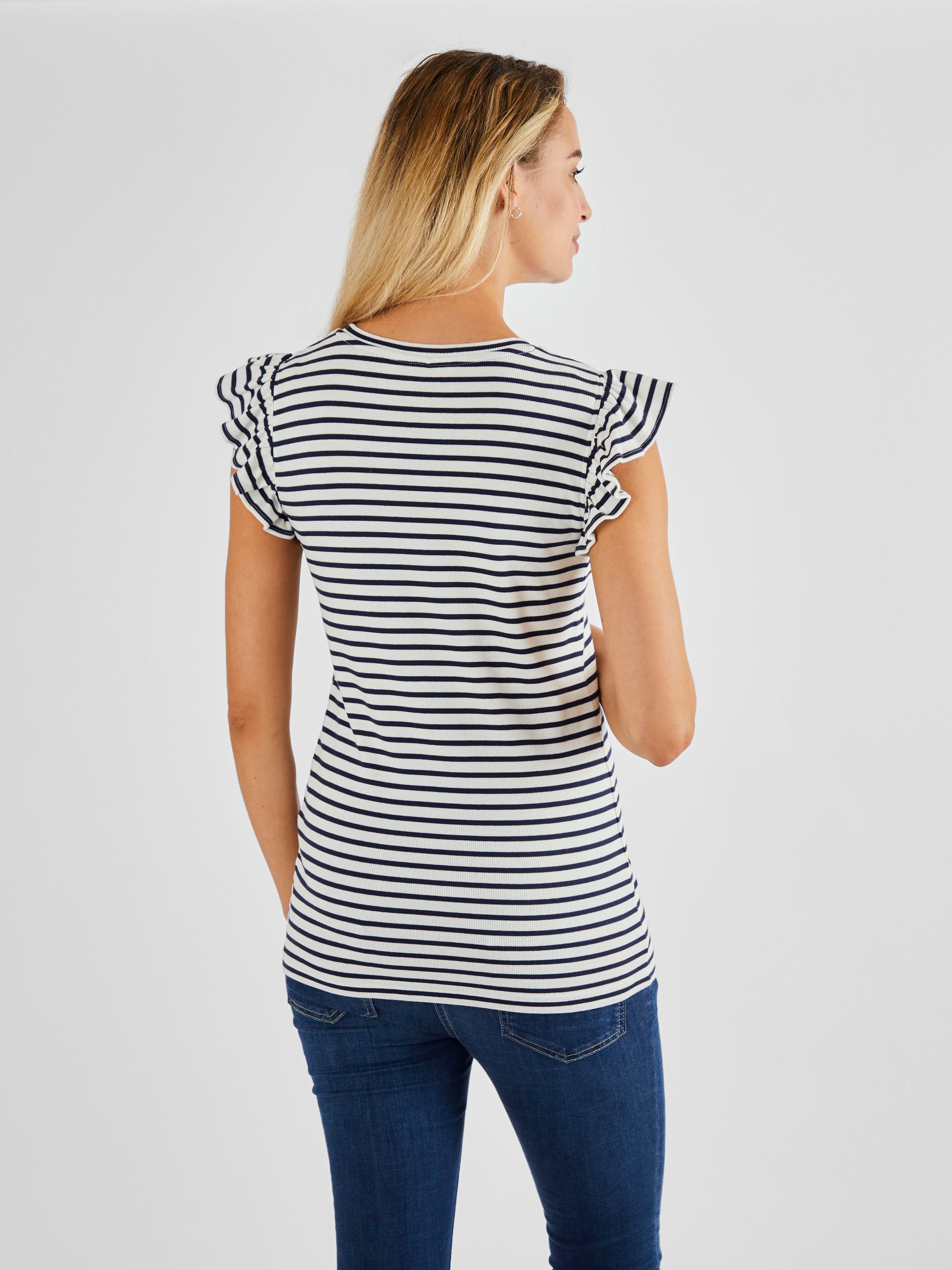 Ecru Cream & Black Stripe Crew Neck Flutter Maternity Top - Image 2 of 5