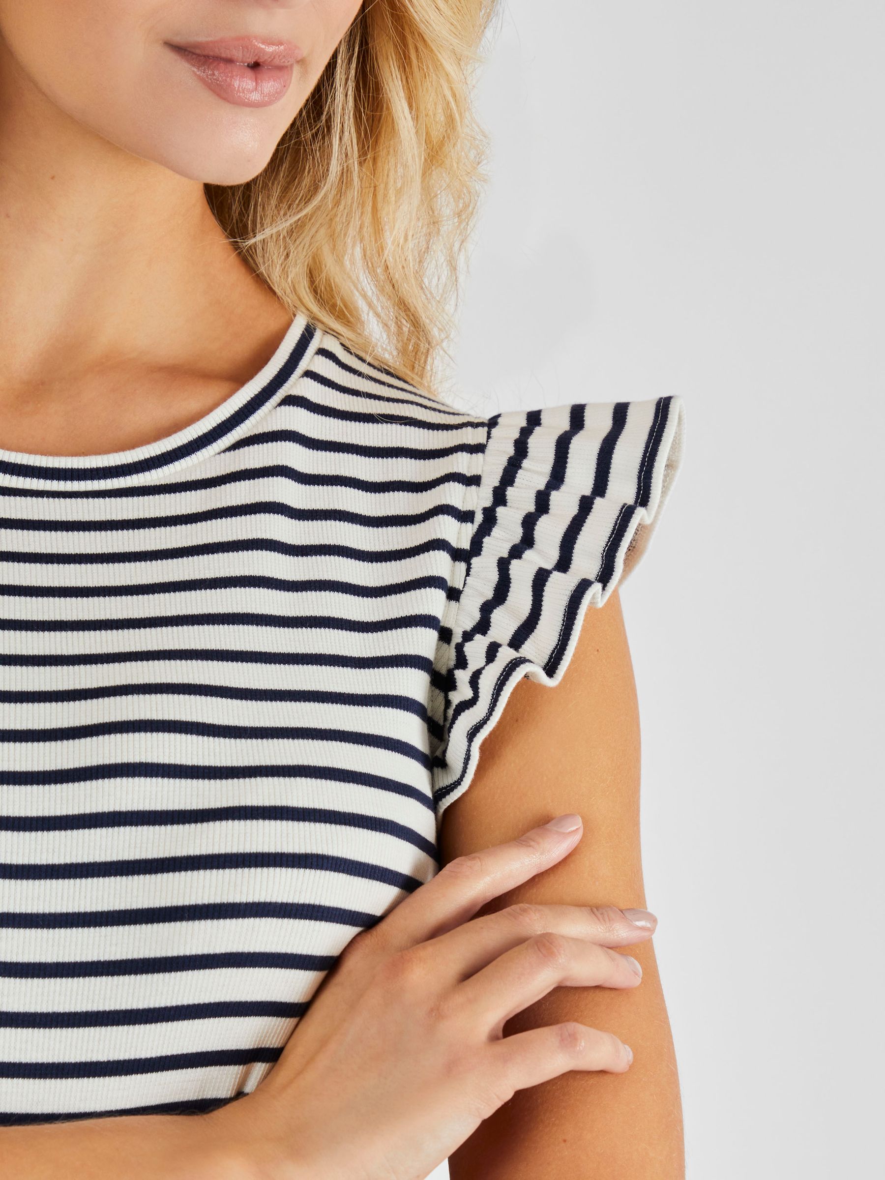 Ecru Cream & Black Stripe Crew Neck Flutter Maternity Top - Image 4 of 5