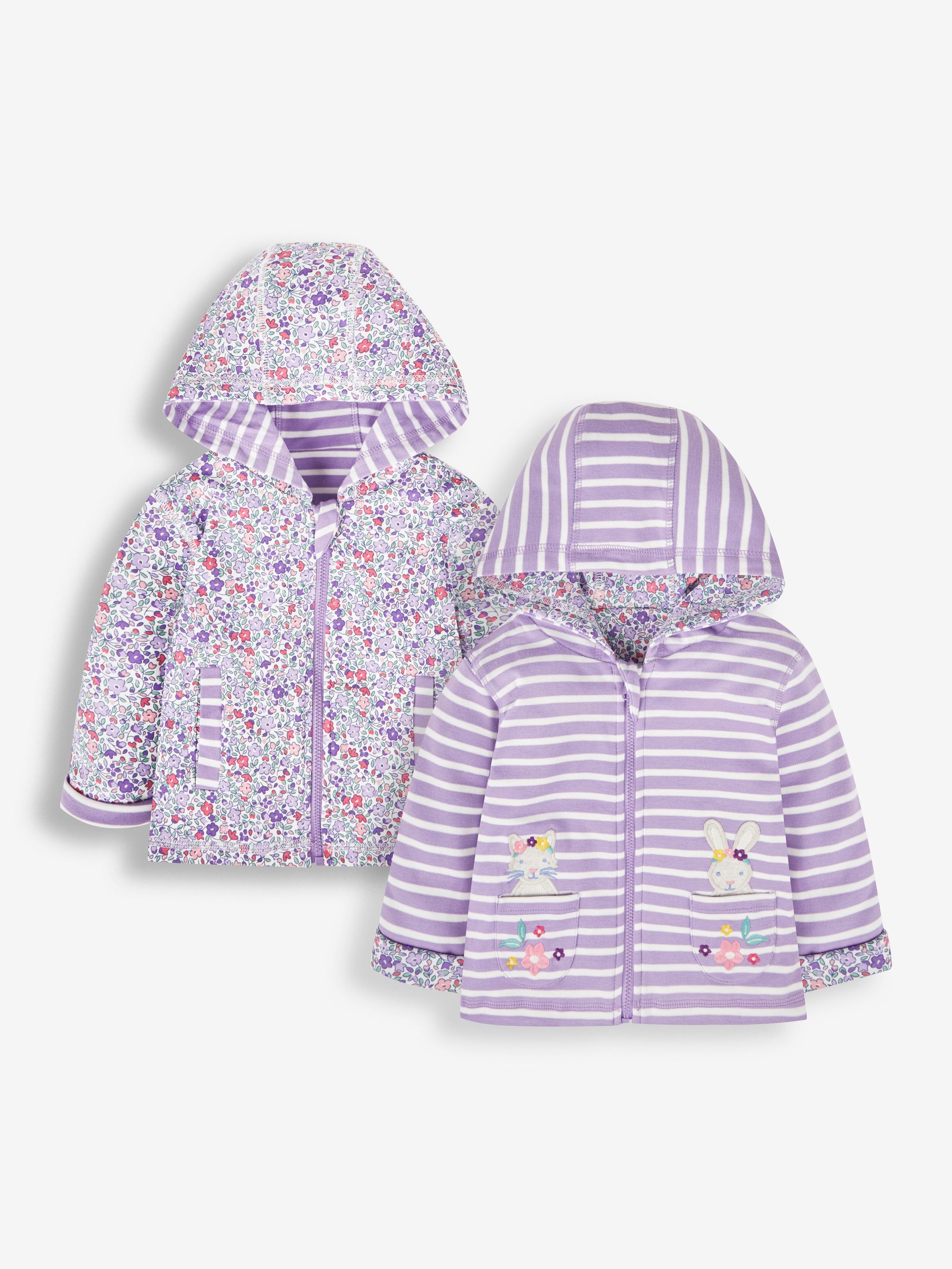 Lilac Purple Bunny & Cat Appliqué Reversible Hoodie With Pet In Pocket - Image 1 of 5