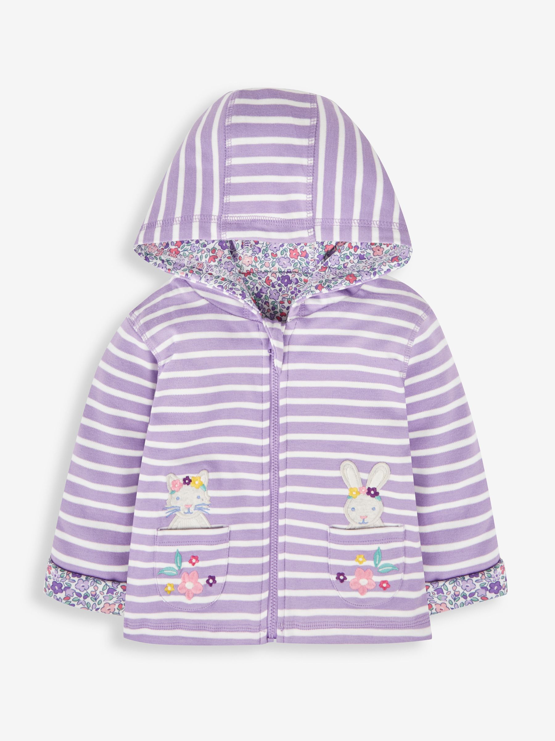 Lilac Purple Bunny & Cat Appliqué Reversible Hoodie With Pet In Pocket - Image 2 of 5