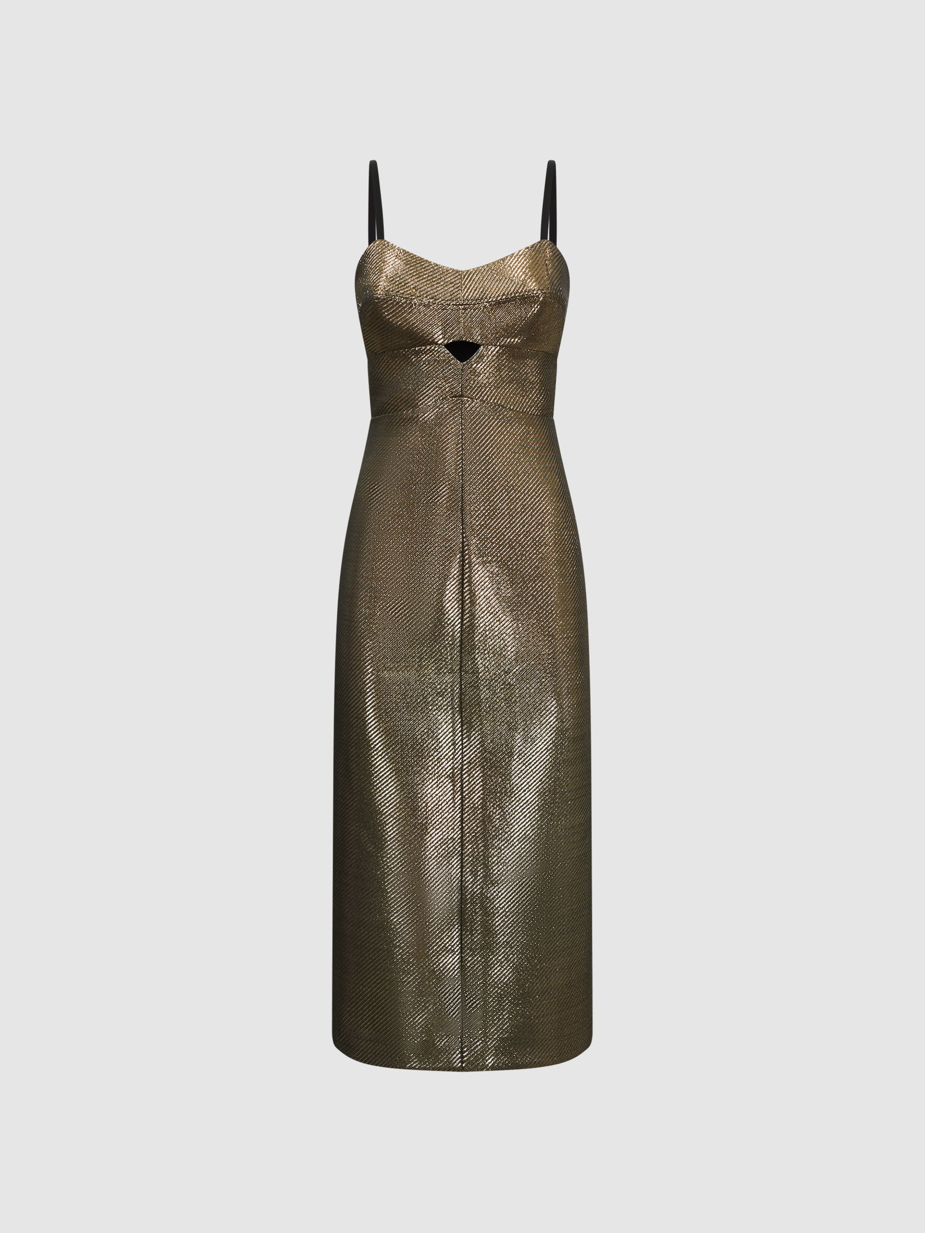 Metallic Bodycon Midi Dress in Gold - Image 2 of 4