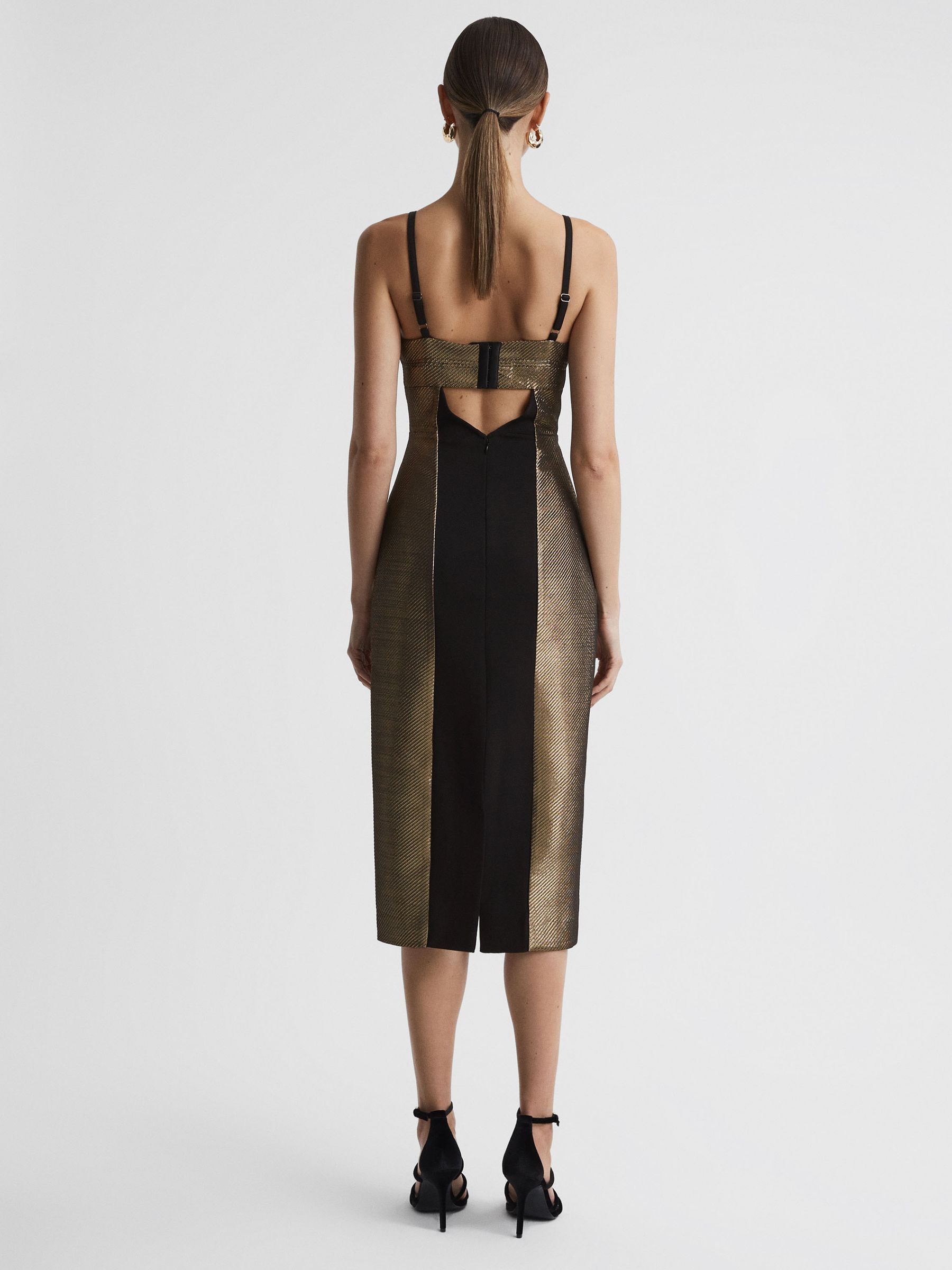 Metallic Bodycon Midi Dress in Gold - Image 4 of 4