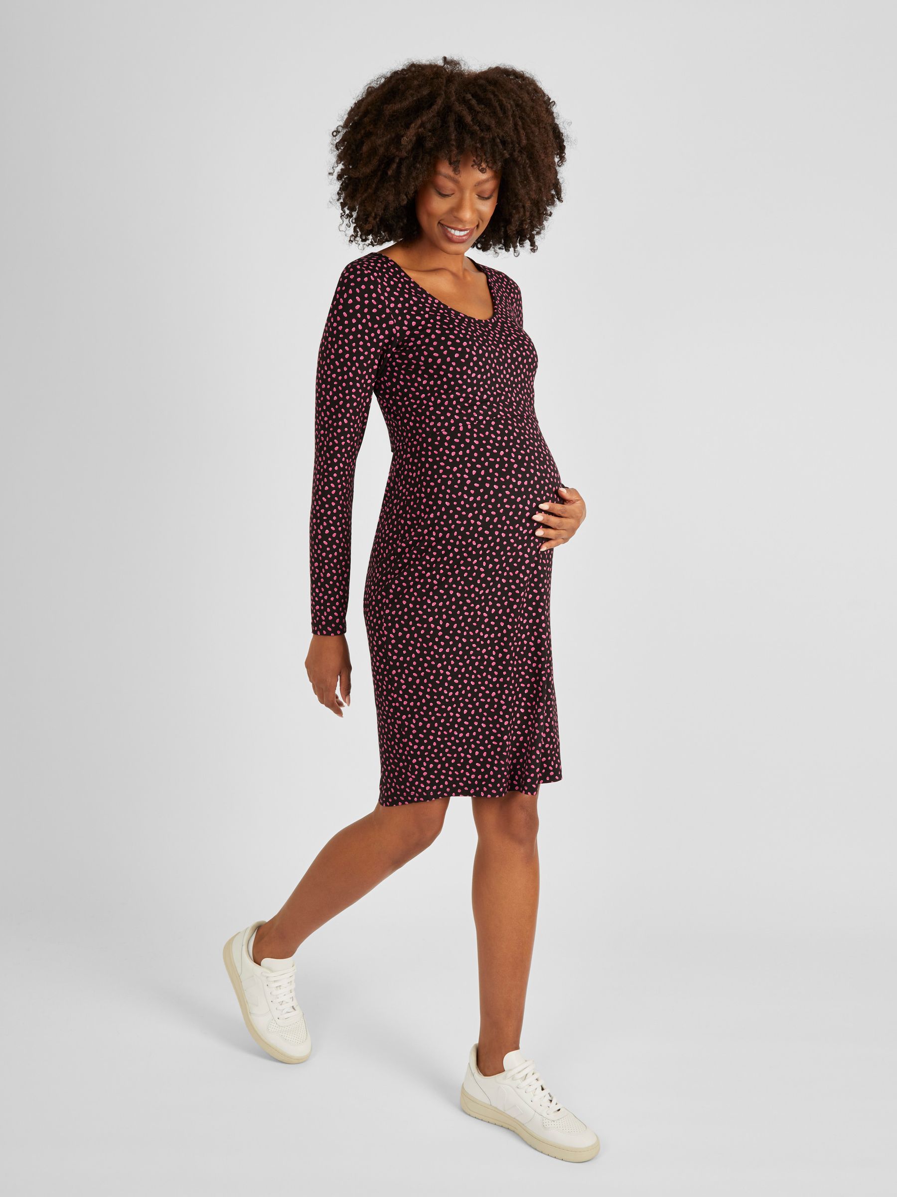 Black Spot Print Maternity & Nursing Dress - Image 1 of 4