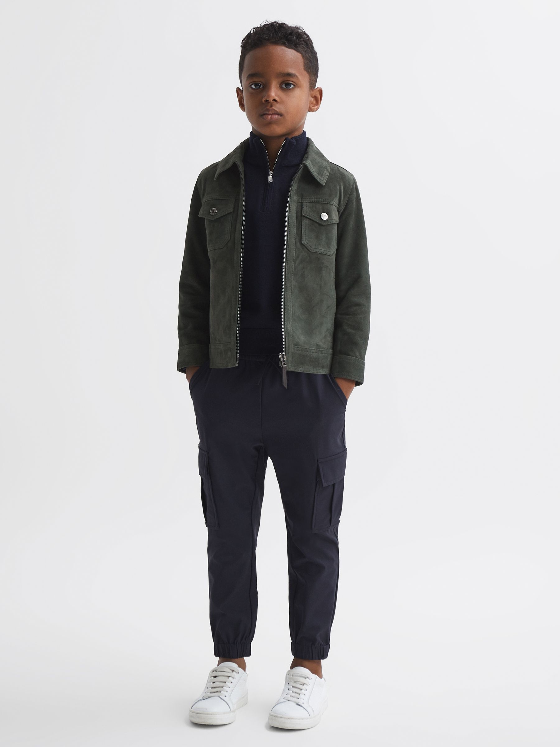 9-14 yrs Suede Zip Through Jacket in Forest Green - Image 4 of 6